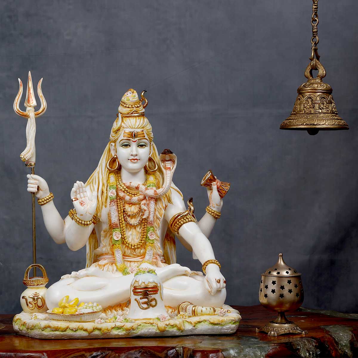 Lord Shiva Sitting Asana with Trishul Idol Made of Soft Marble - 17 x 17 x 21 Inch, 18 Kg