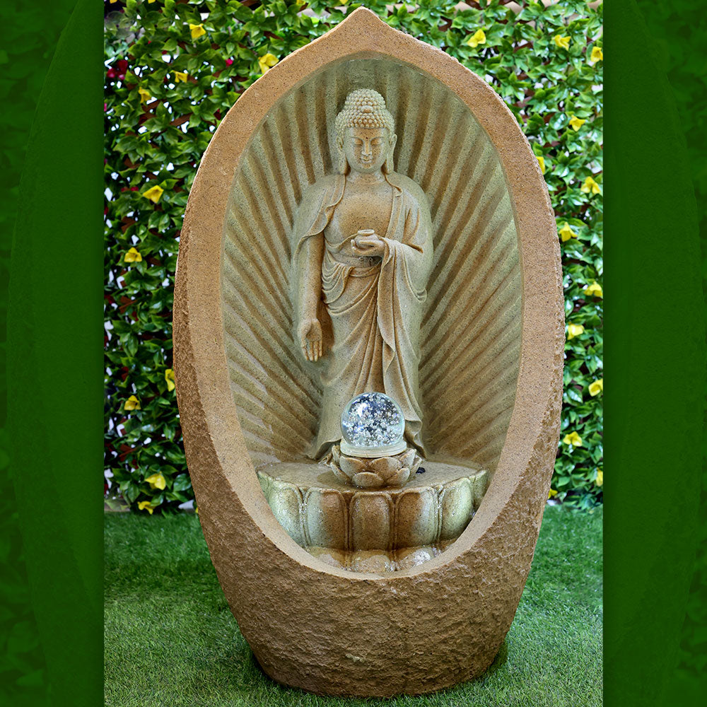 Standing Buddha with Glass Ball Water Fountain