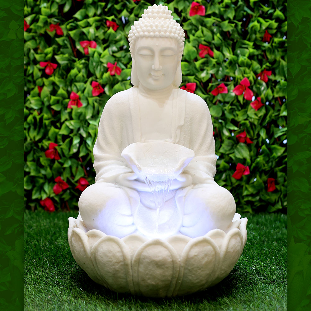 Small White Lotus Buddha Water Fountain