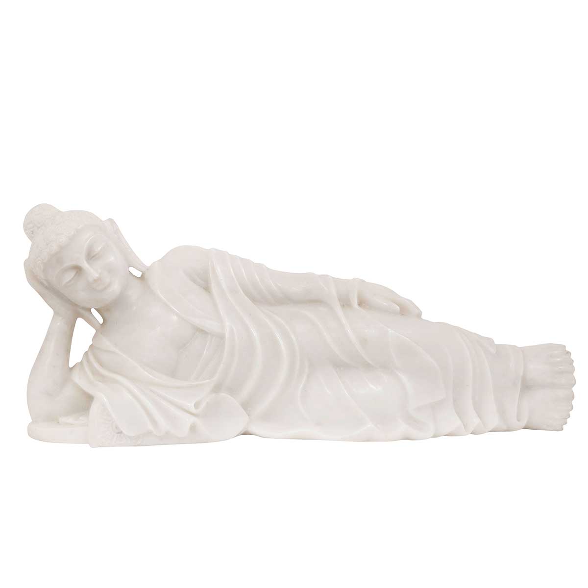 Lord Buddha Sleeping Made of Makrana Marble - 24 x 7 x 10 Inch, 30 Kg