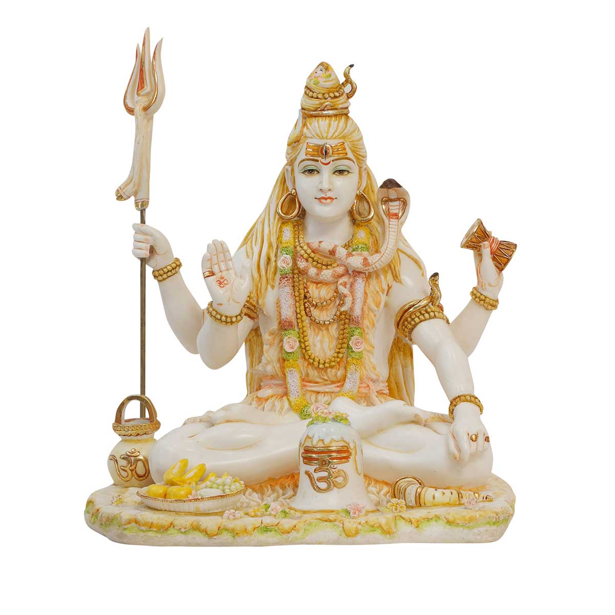 Lord Shiva Sitting Asana with Trishul Idol Made of Soft Marble - 17 x 17 x 21 Inch, 18 Kg