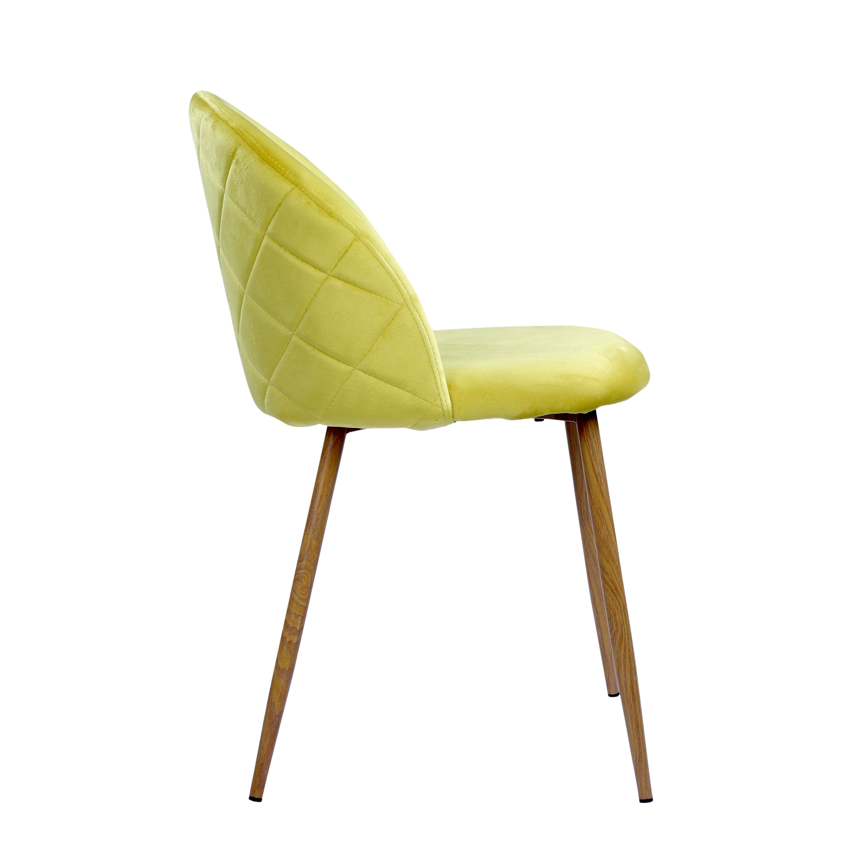 Accent Velvet Chair with wood finishing Metal Legs - Yellow