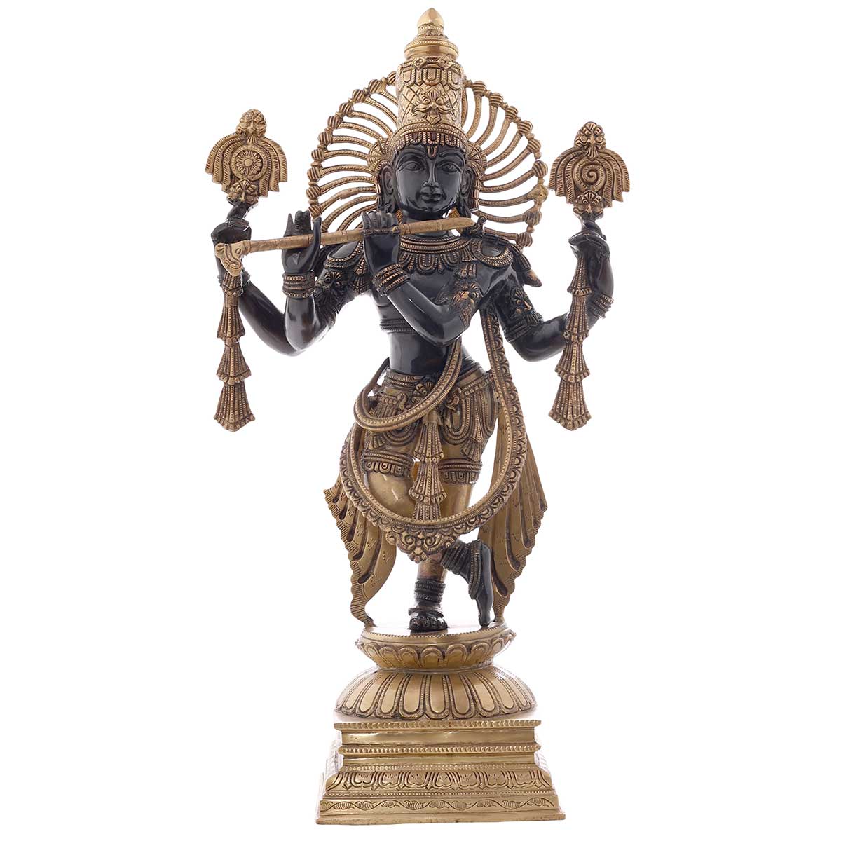 Lord Krishna Brass Statue in Black - 12 x 6.5 x 23.5 Inch, 12.7 Kg