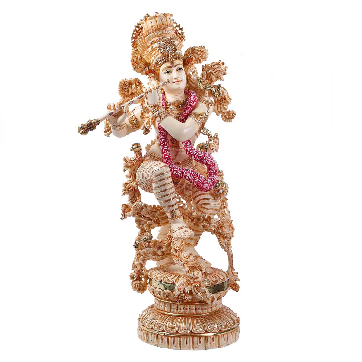 Lord Krishna Playing Bansuri Standing Idol made of Soft Marble - 22 x 15x 48 Inch , 51.5 Kg