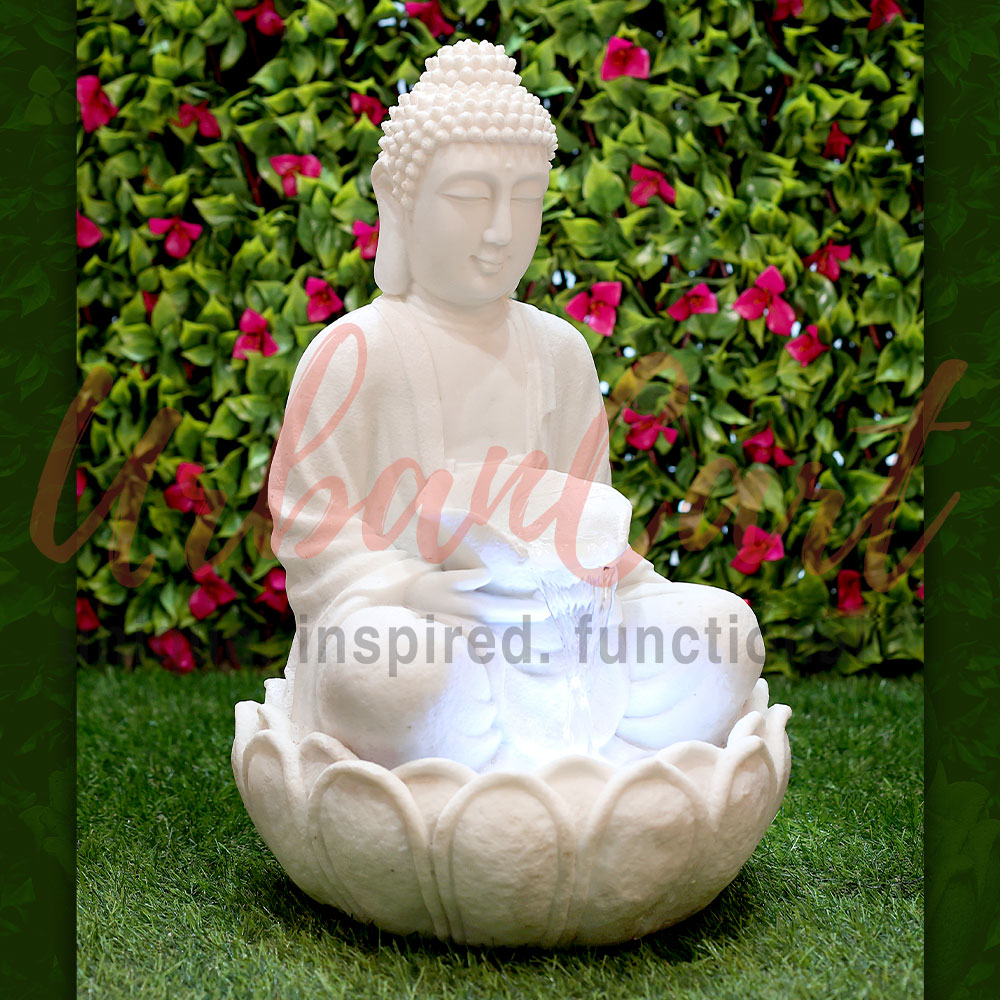 Small White Lotus Buddha Water Fountain