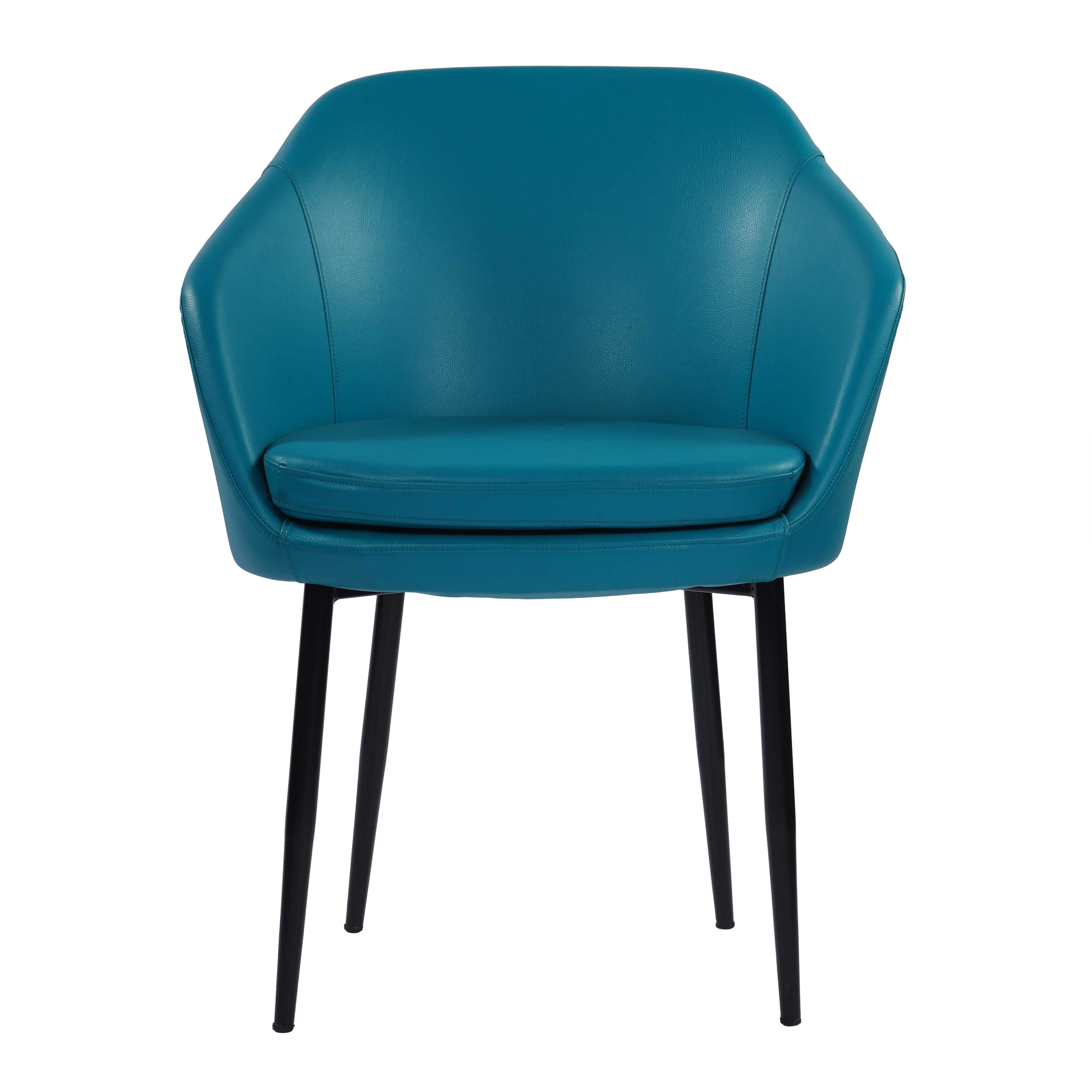 Erika Dining Leather Upholstered Chair With Cusion and Metal Legs - Blue