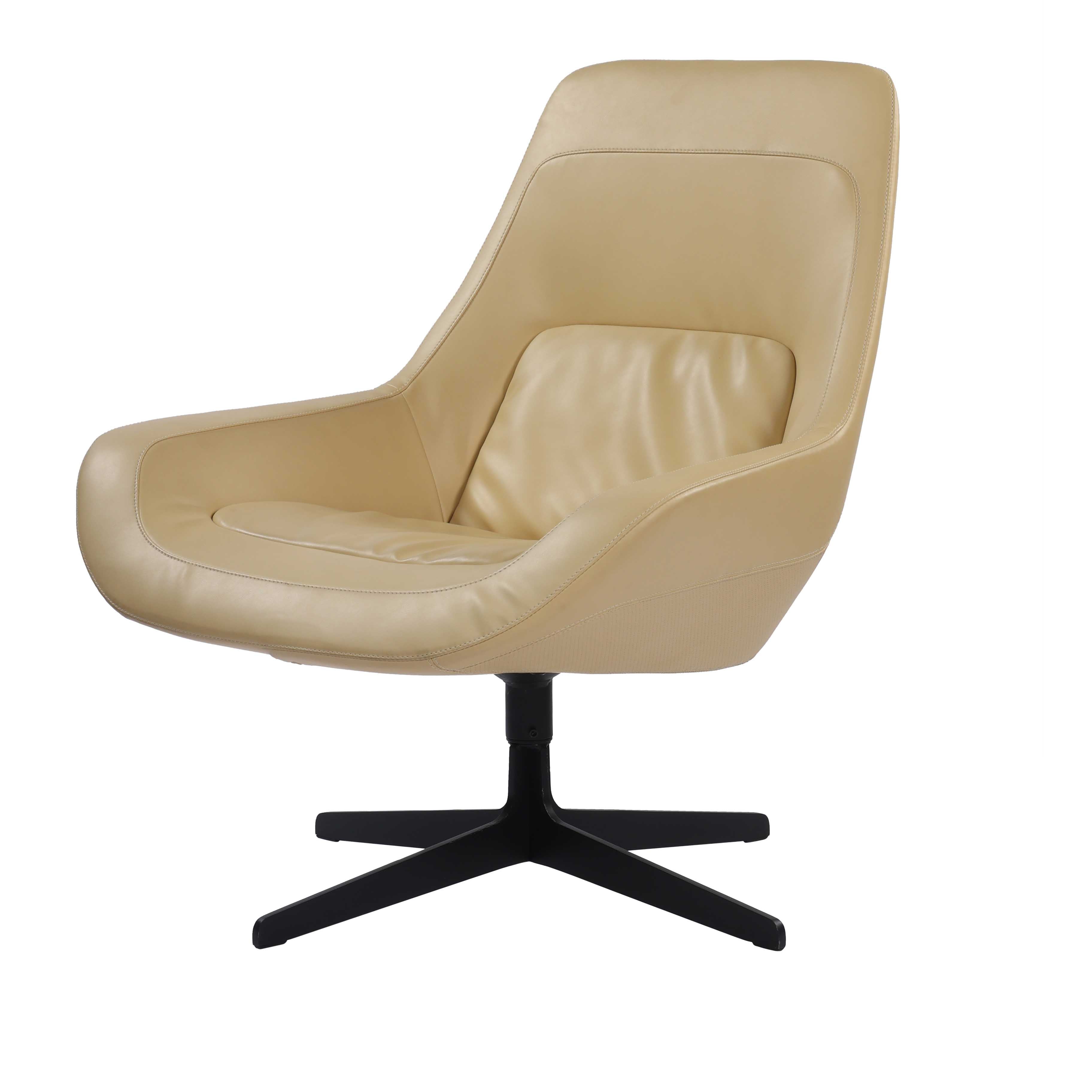 Olivia Leather Upholstered Lounge Armchair Chair with Ottoman Footrest - Beige