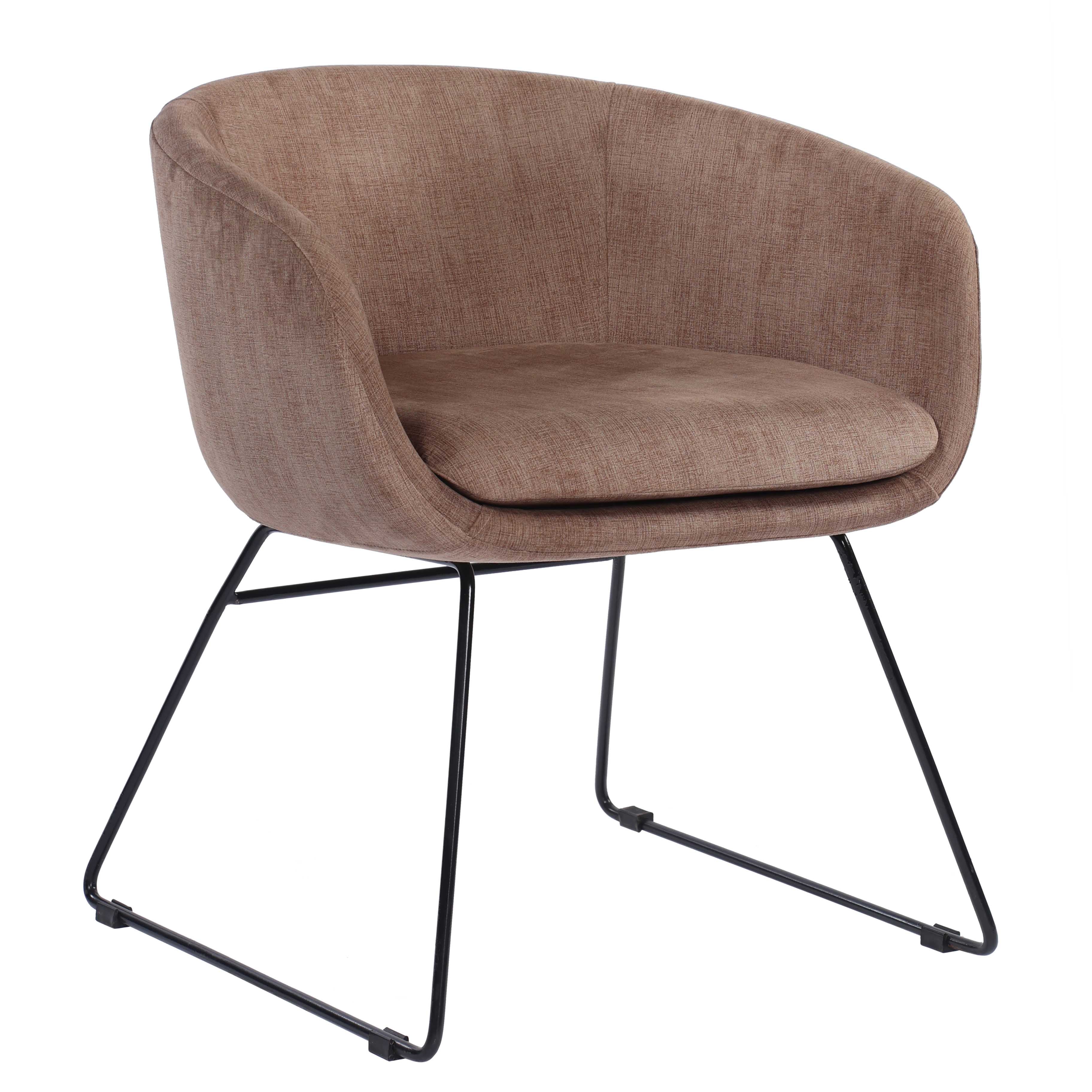 Emilia Fabric Lounge Armchair With Stainless Steel Legs - Brown