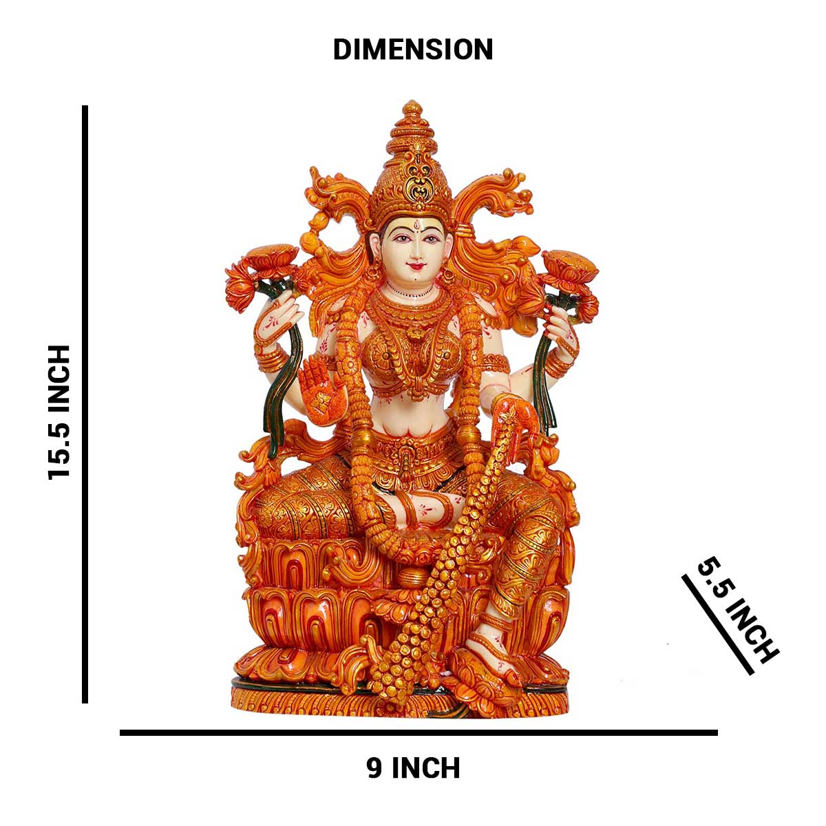 Lord South Indian Laxmi sitting Made of Soft stone - 9 x 5.5 x 15.5 Inch, 5.1 Kg