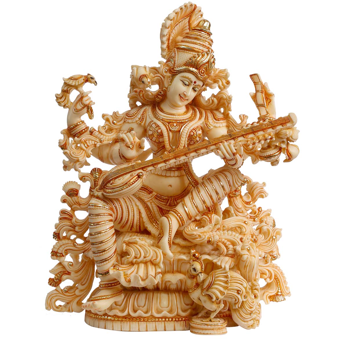 Saraswati Idol Made of Soft Marble - 15 x 7 x 18 Inch, 9 Kg