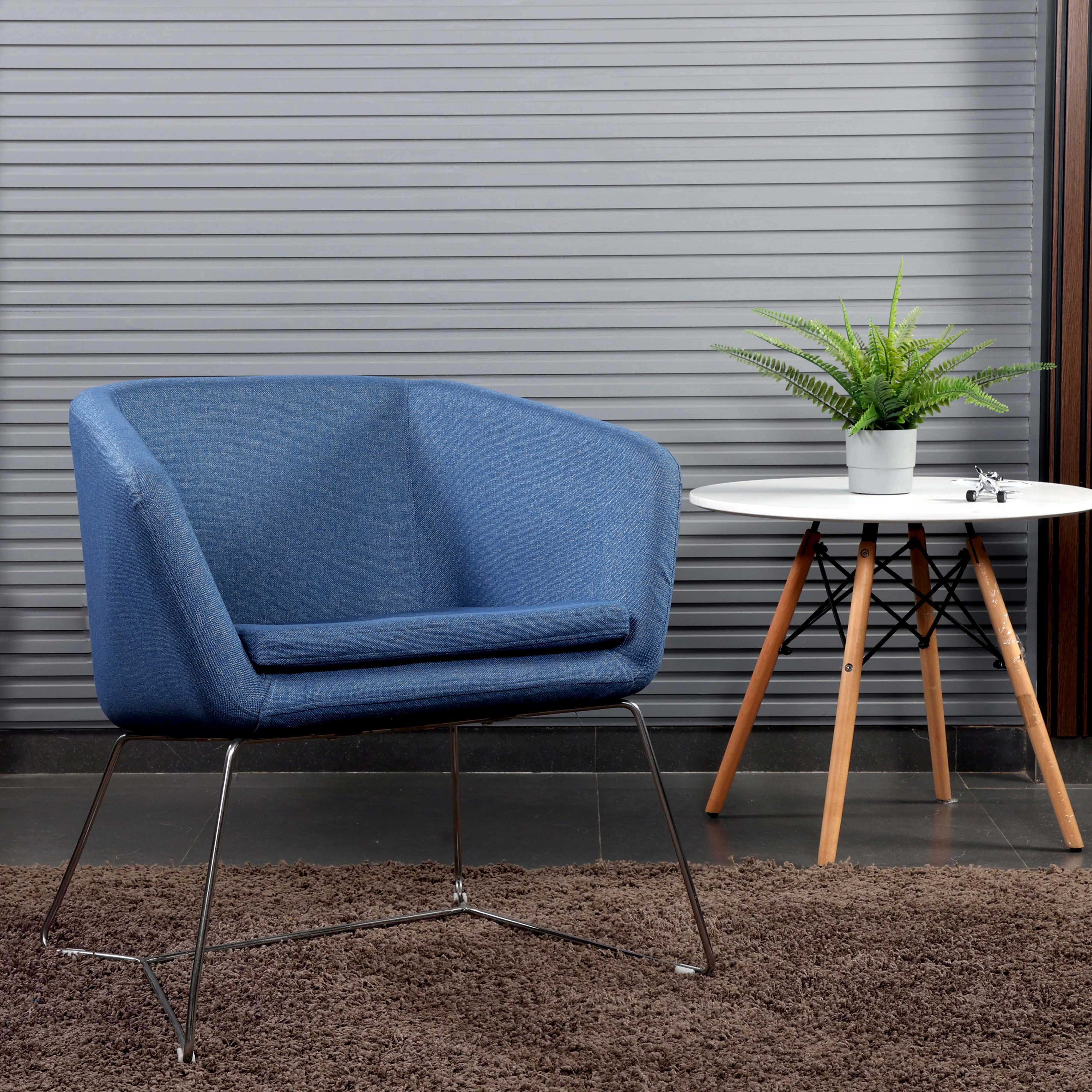 Sydney Fabric Lounge Armchair With Stainless Steel Legs - Blue