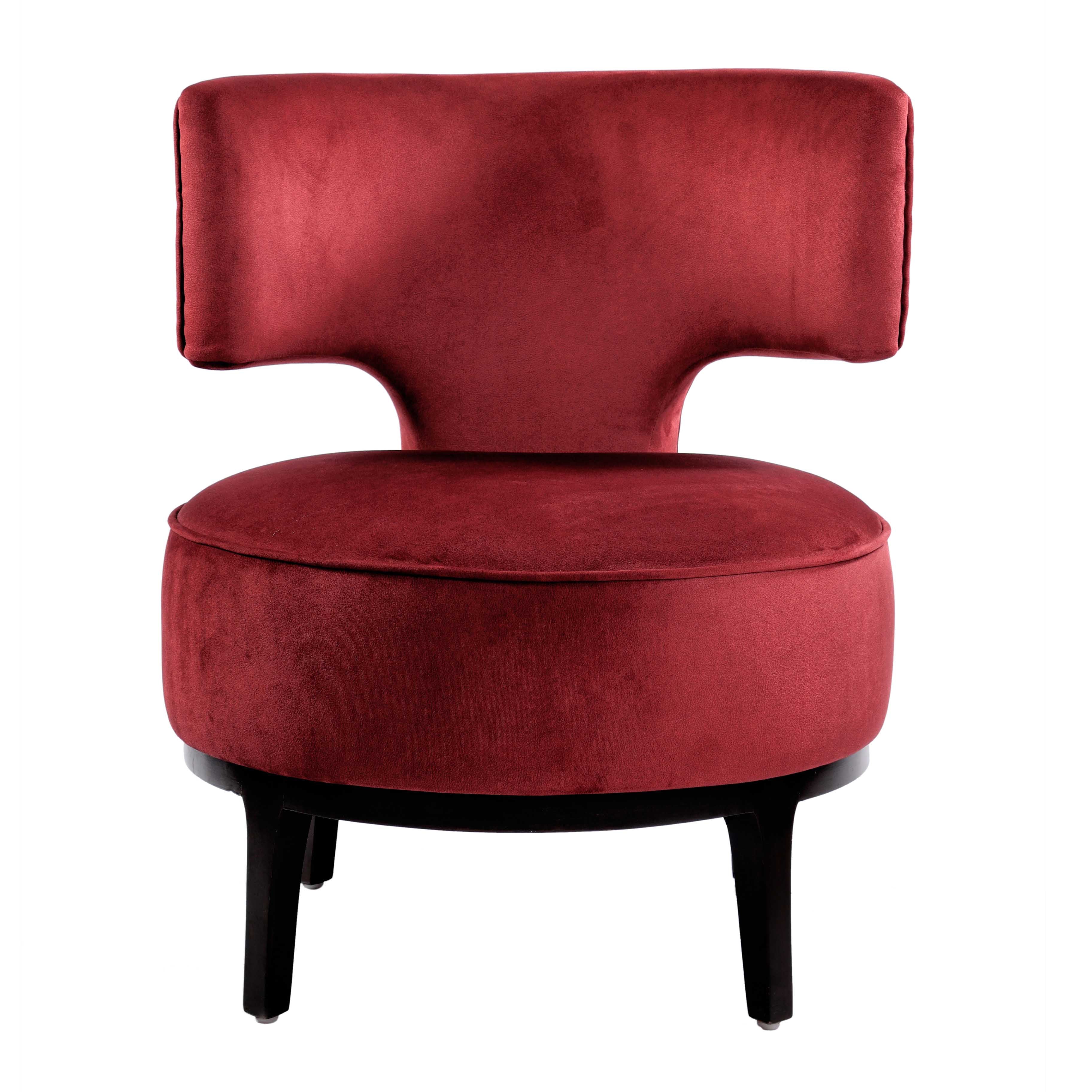 London Velvet Upholstered Lounge Chair Wooden Legs - Red