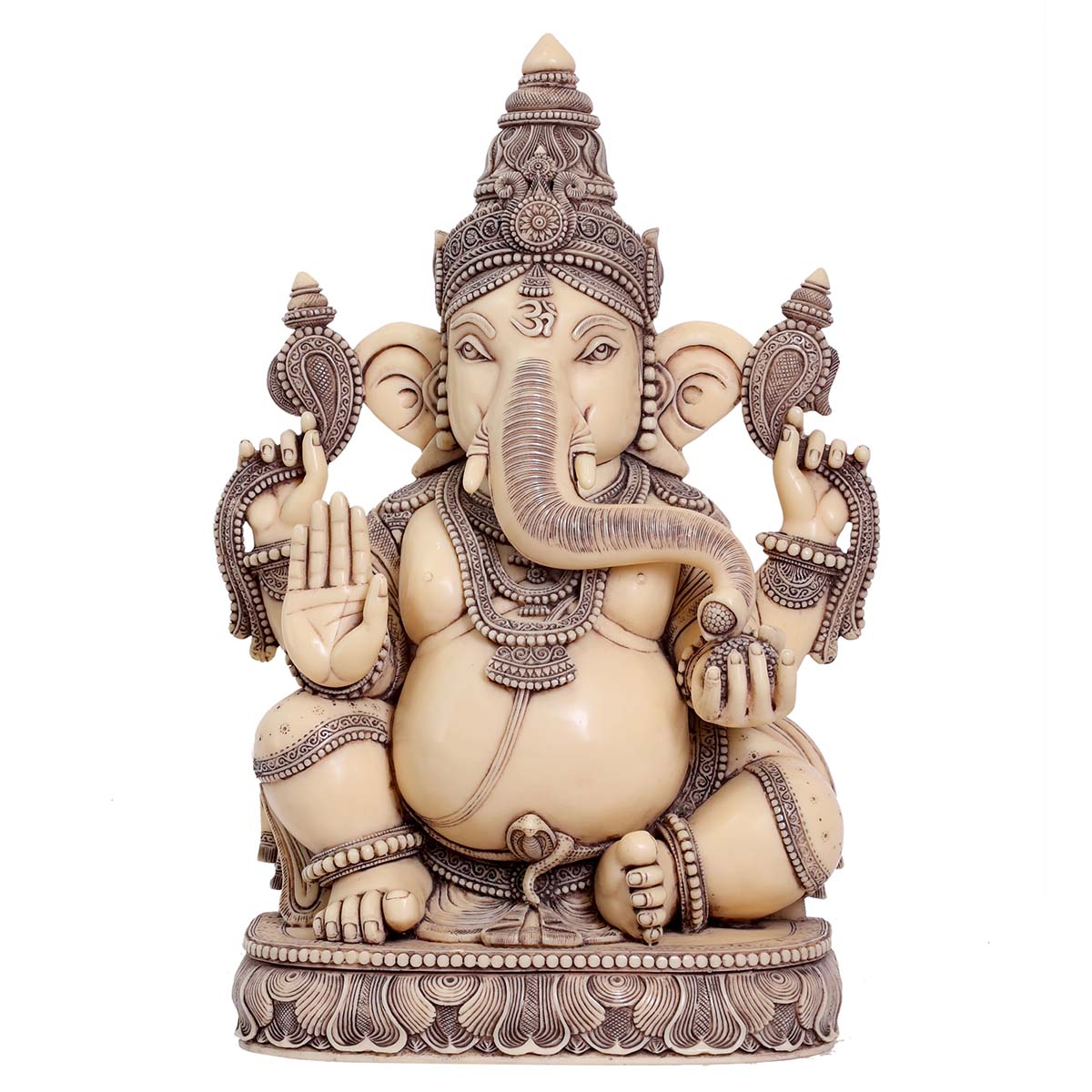 Lord Ganesha Idol Ivory finish made of Soft stone - 12 x 6.5 x 19.5 Inch, 15.7 Kg