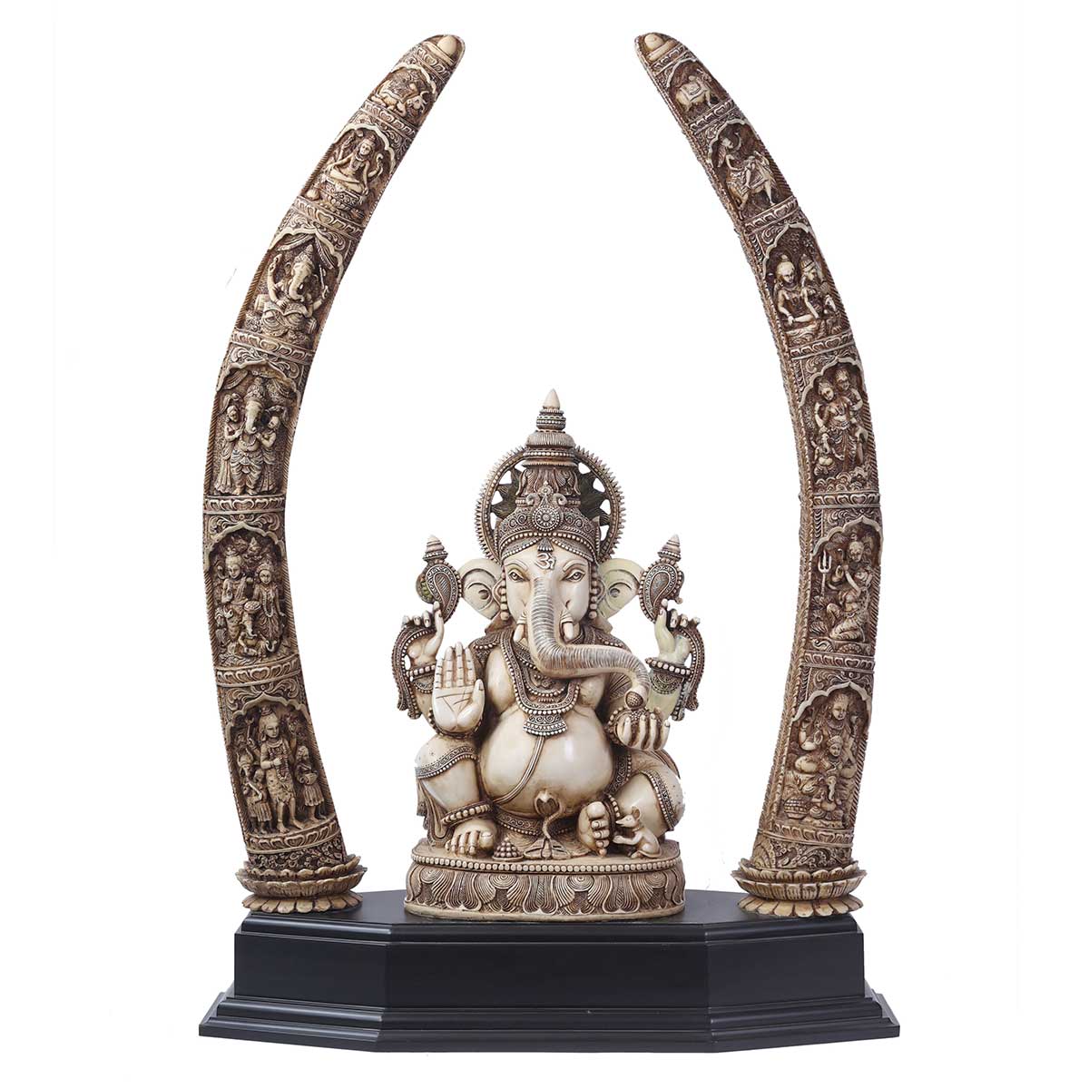 Lord Ganesha with Tusk Idol Ivory made of Soft stone - 28 x 12 x 39 Inch, 36 Kg