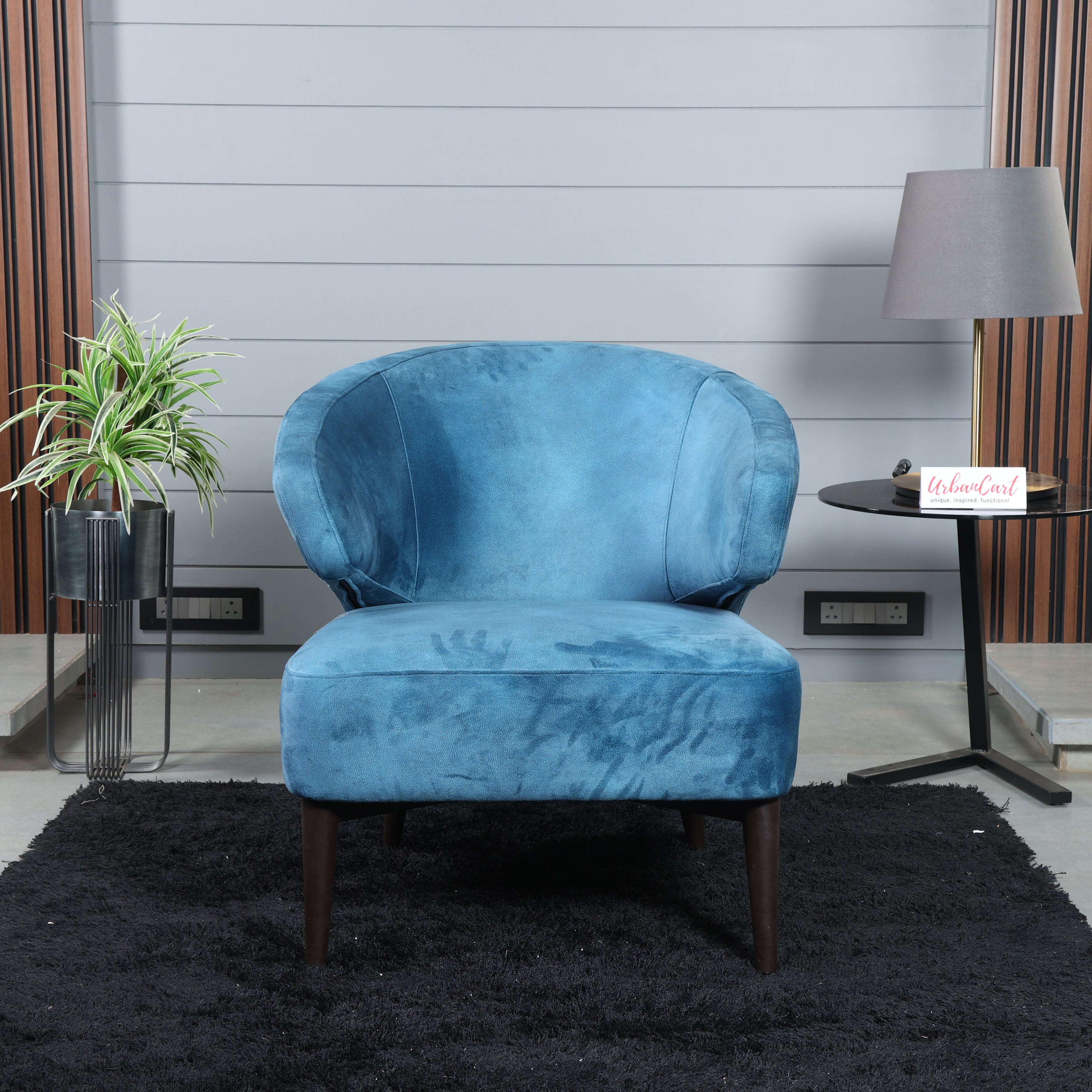 Roma Velvet Upholstered Lounge Chair - Blue Chair urbancart