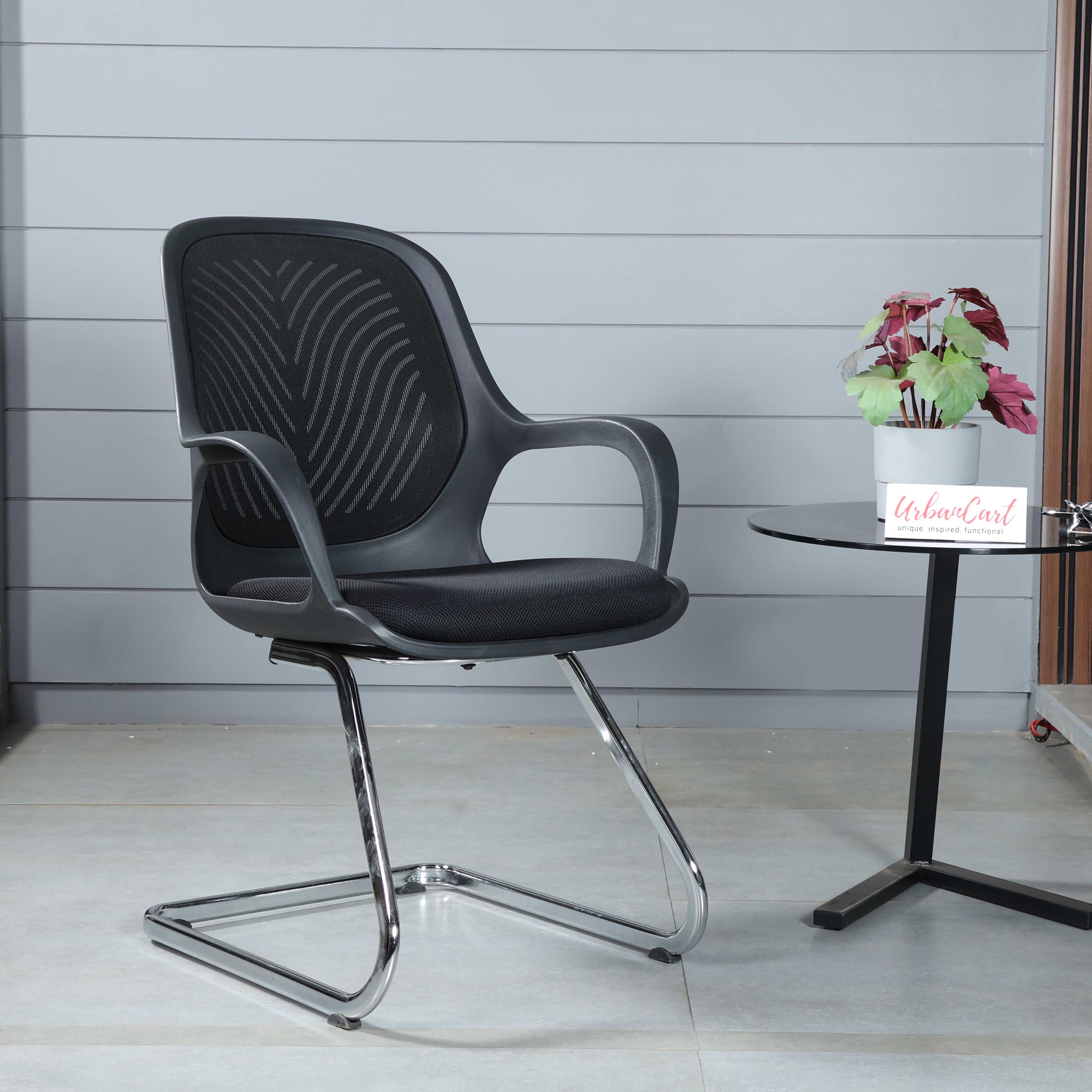 Devon Cantilevar Office Work Station Chair with Chrome Base - Black