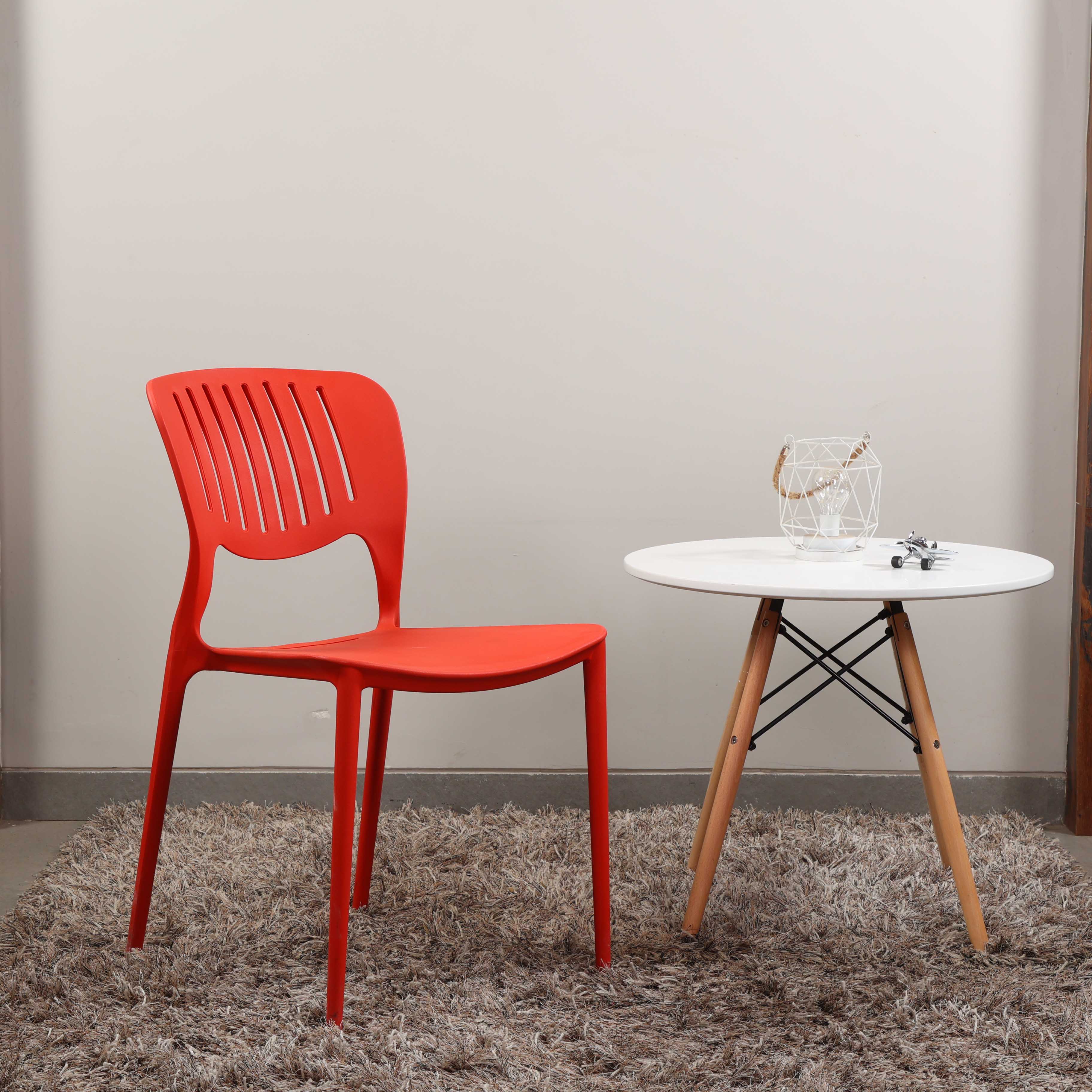 Rio Molded Plastic Shell Armless Hollow Out Chair - Red
