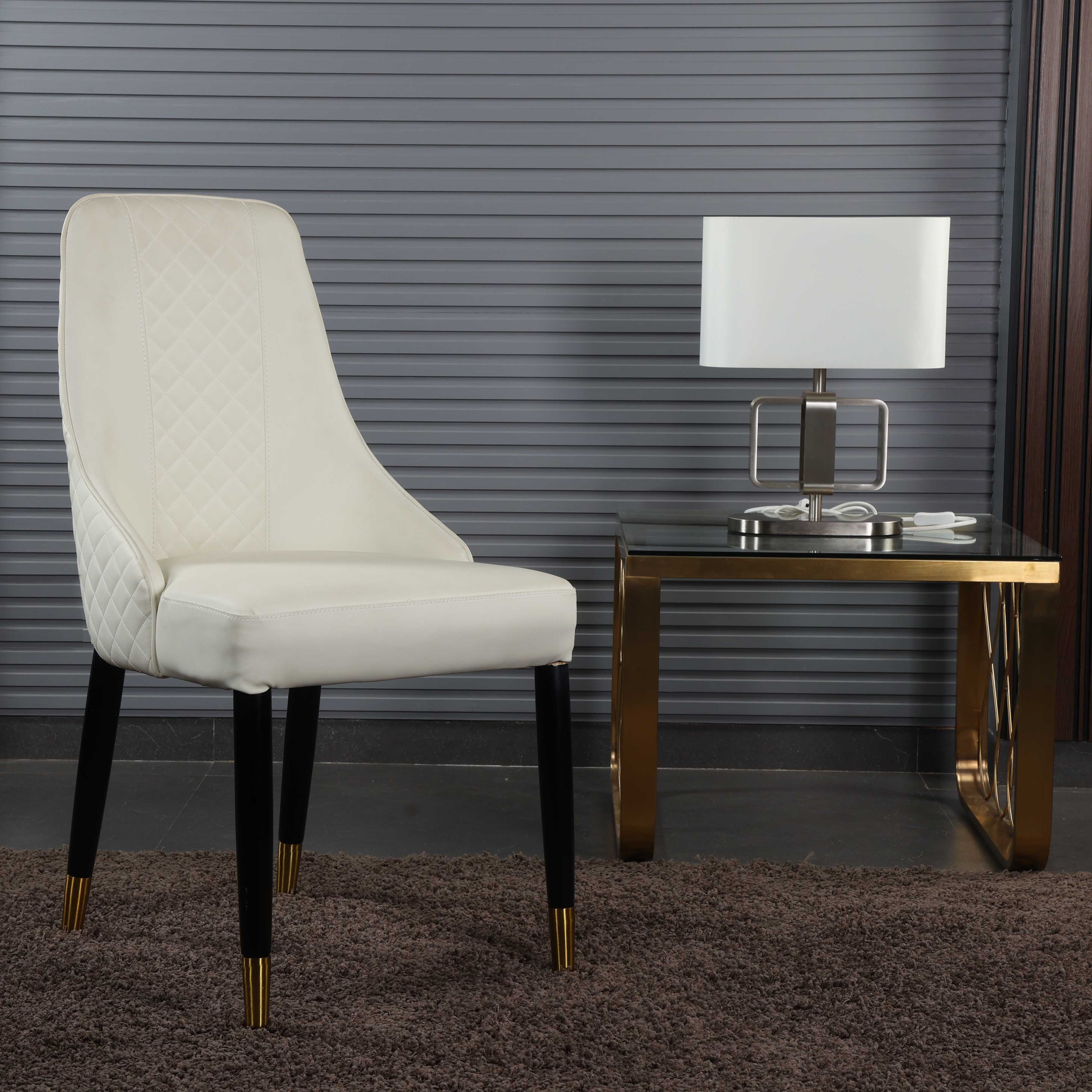 Elena Leather upholstered Dining chair with Gold Finish Metal Legs - White