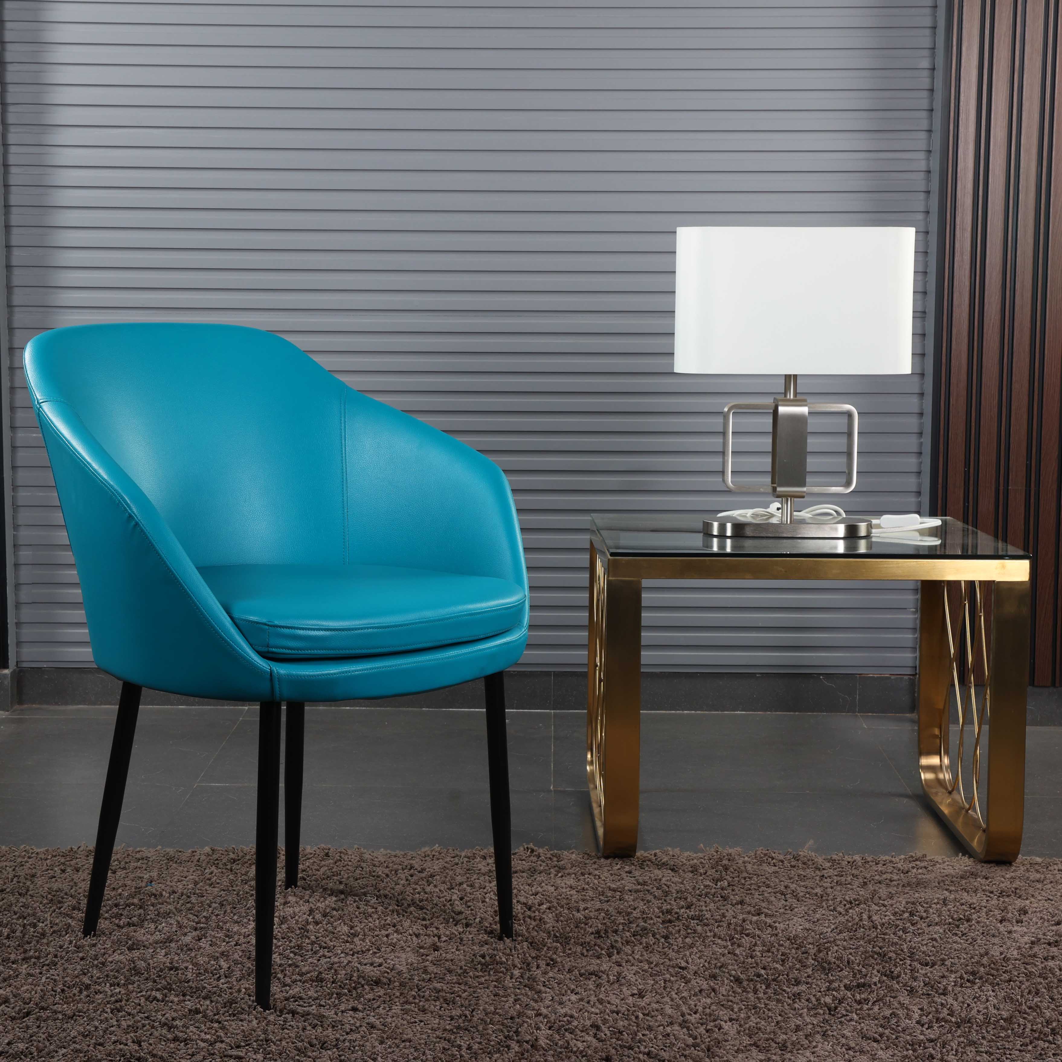 Erika Dining Leather Upholstered Chair With Cusion and Metal Legs - Blue