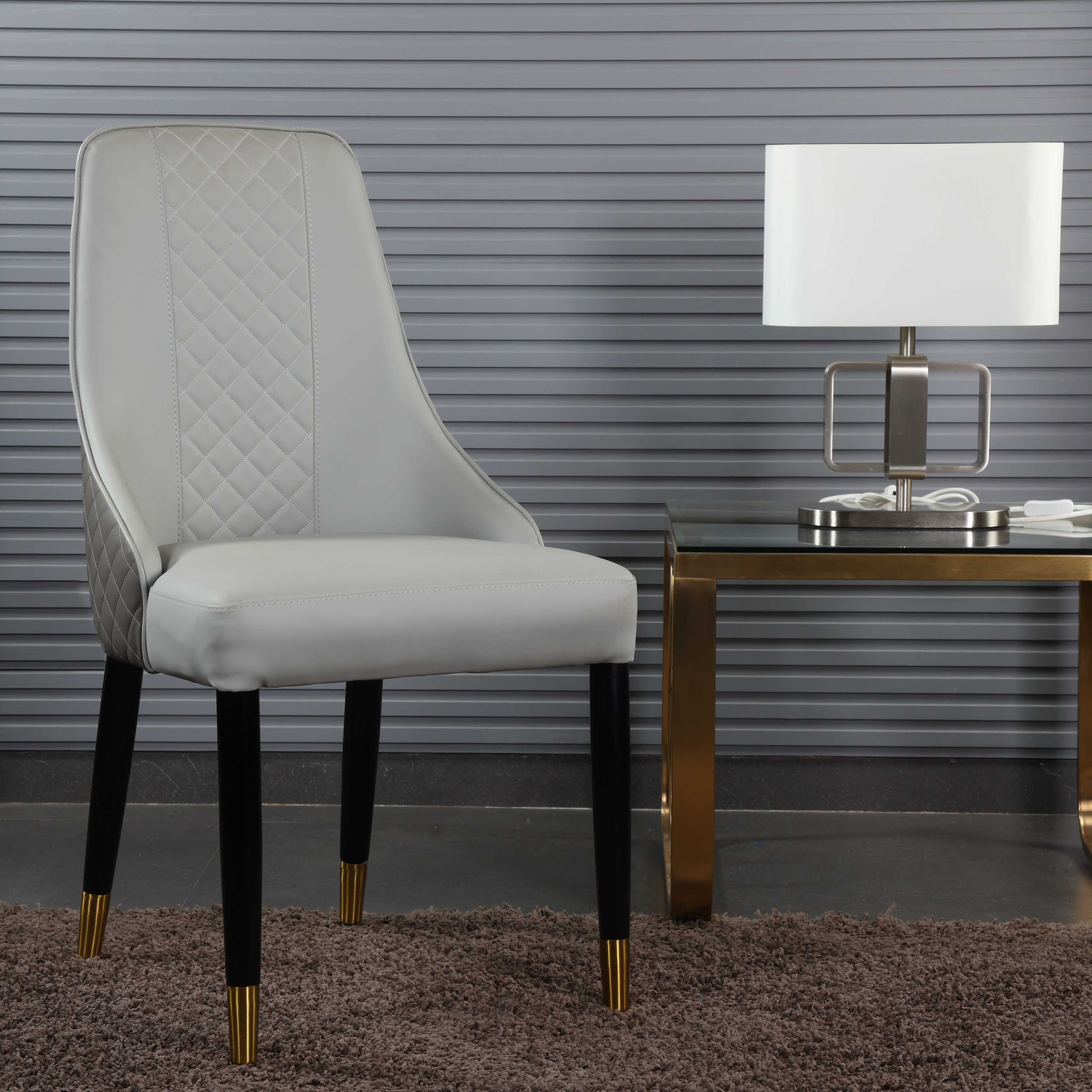 Elena Leather upholstered Dining chair with Gold Finish Metal Legs - Grey