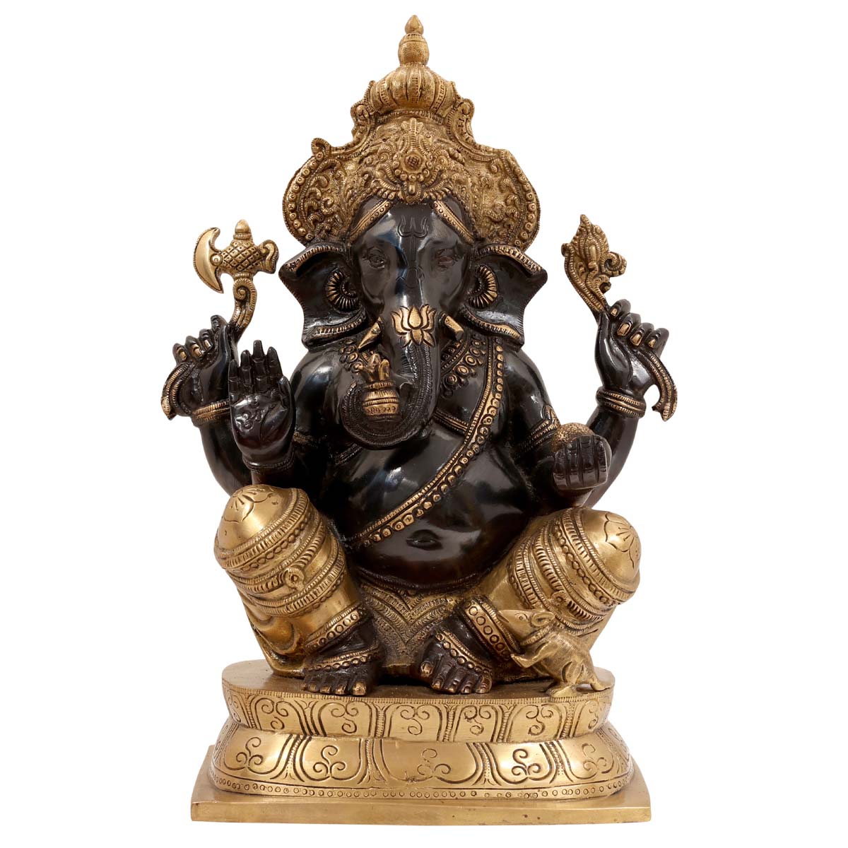 Lord Ganesha black sitting Idol made of Pure Brass - 12 x 6 x 15 Inch, 10.6 Kg