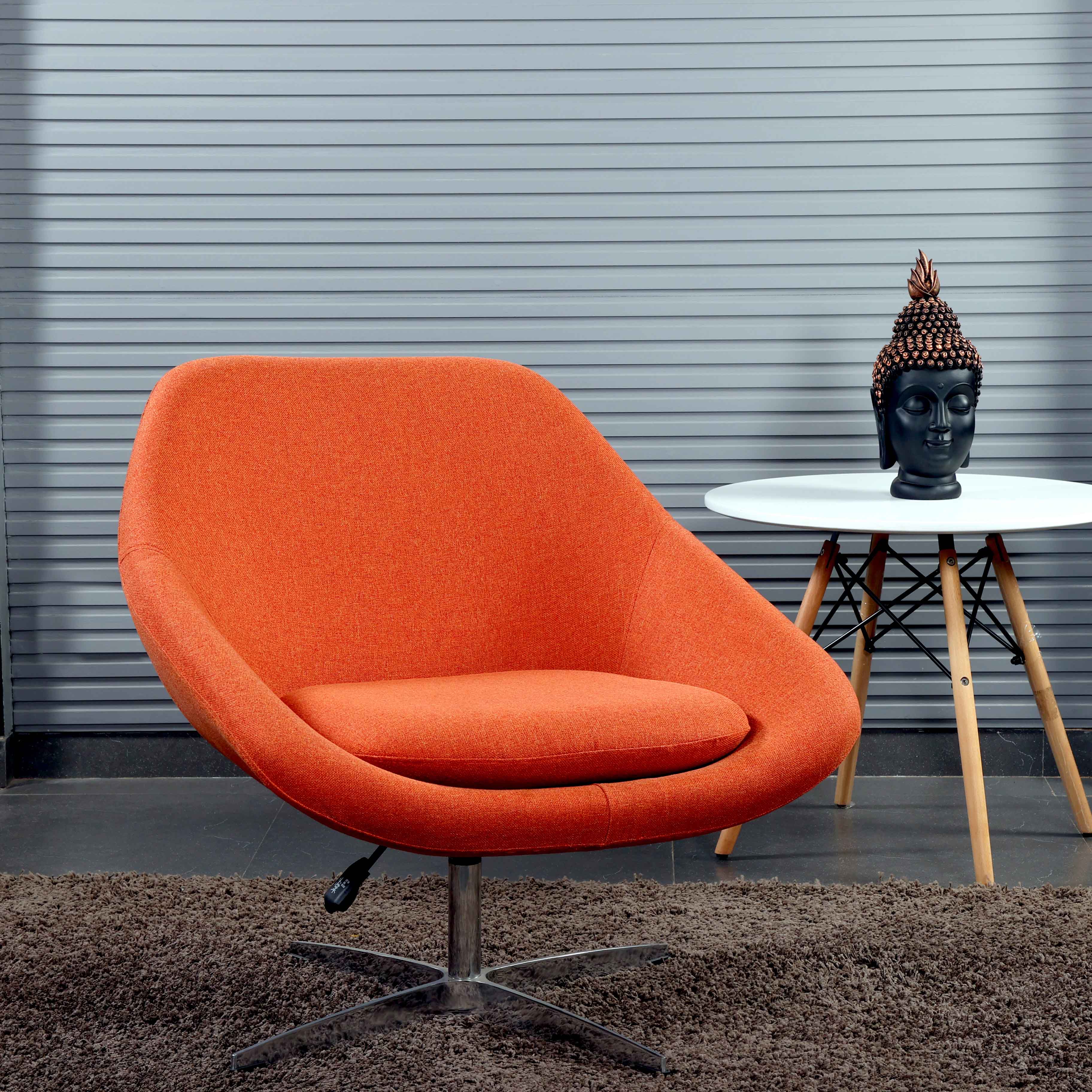 Eva Revolving Fabric Upholstered Lounge Chair with Aluminium Base - Orange Chair urbancart