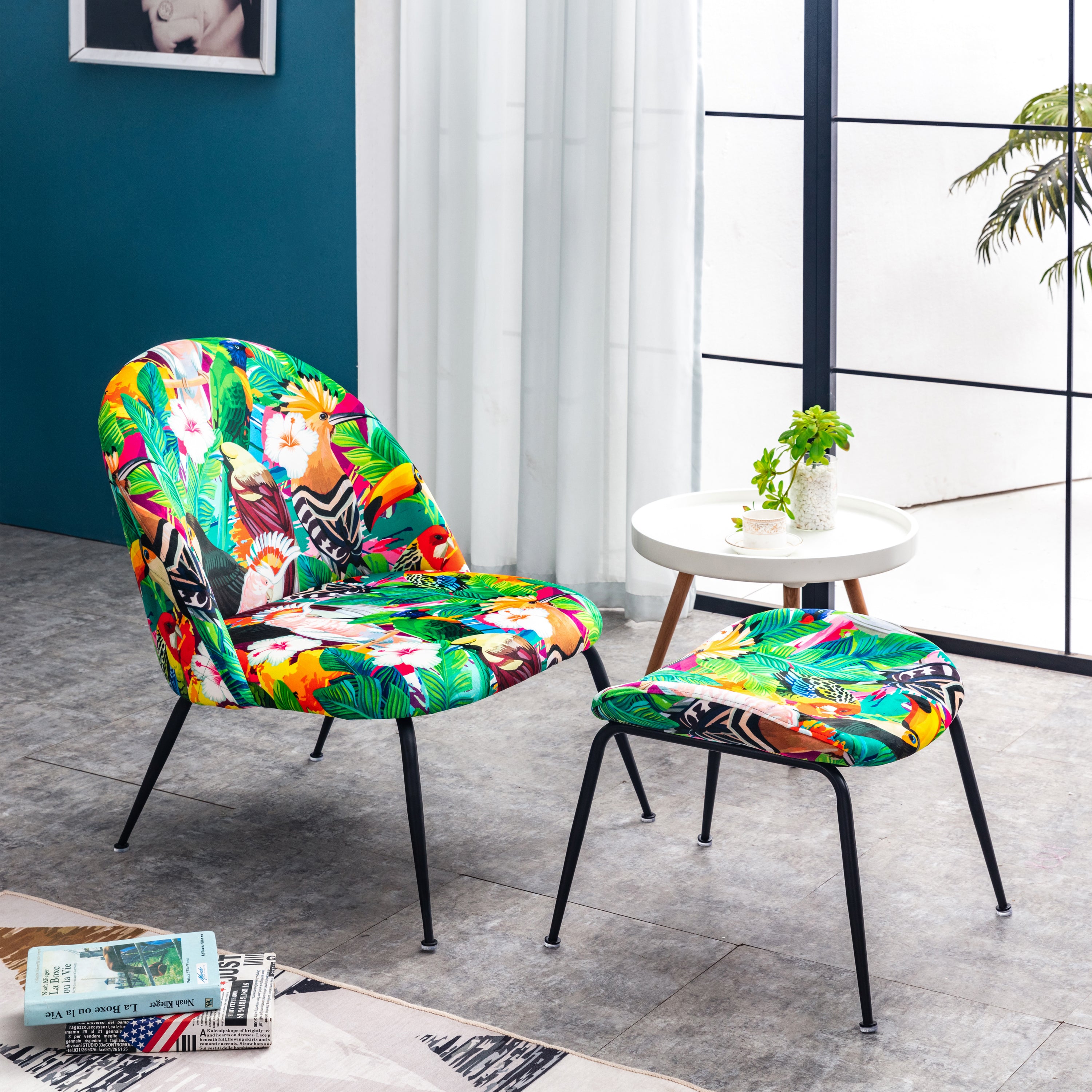 Modern Upholstered Lounge Chair with Foot Rest - Multicolor Chair urbancart.in