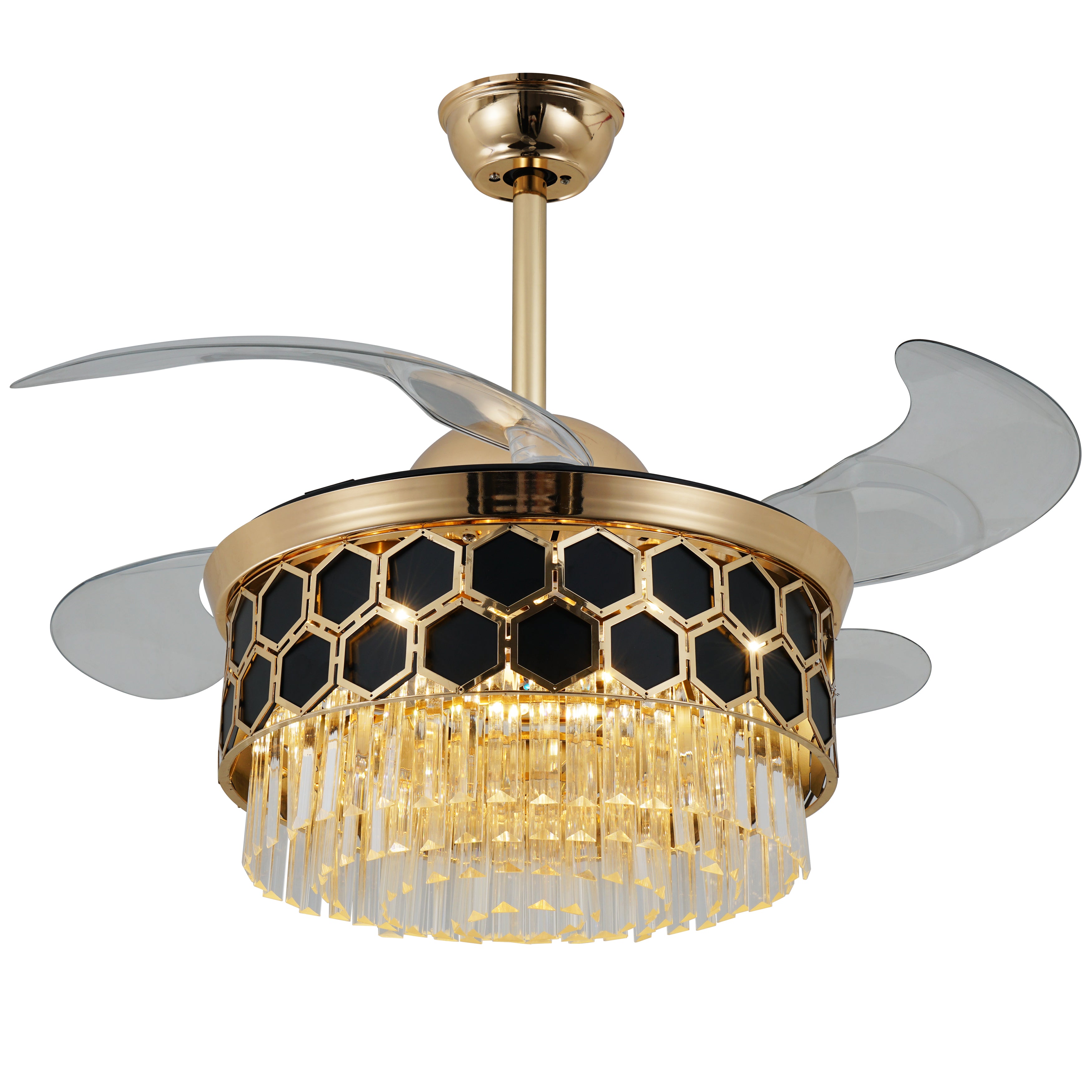 Chandelier Ceiling Fan with LED Light and Retractable Blades- Black Fan urbancart.in