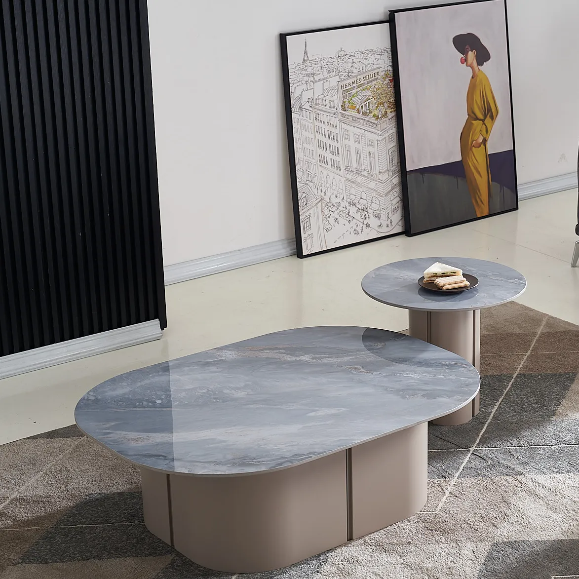 ANIVA Modern Marble Look Set of Coffee Table 2, Piece Stacking Tea Table Stylish Sofa Table Center Table for Living Room.