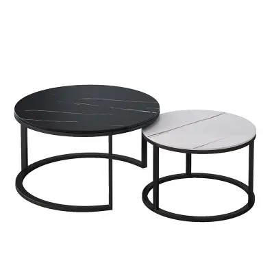 OTAVA Coffee Table, Nesting Center Table, Movable Decorative Table, Round Leisure Table, Suitable For Bedside/Hallway/Living Room (White and Black)