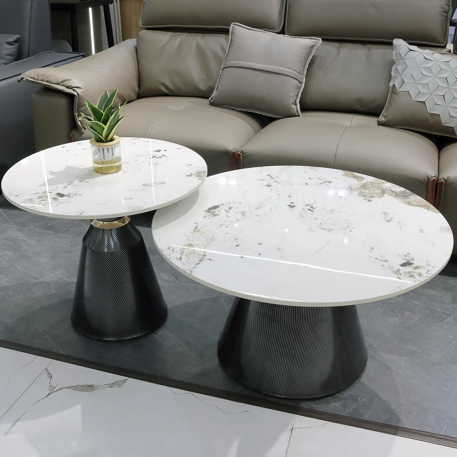 CAVALLI Metal Round Coffee Table Set of 2 for Living Room. The Tables Feature Marble Finishing Center Table Tabletop.