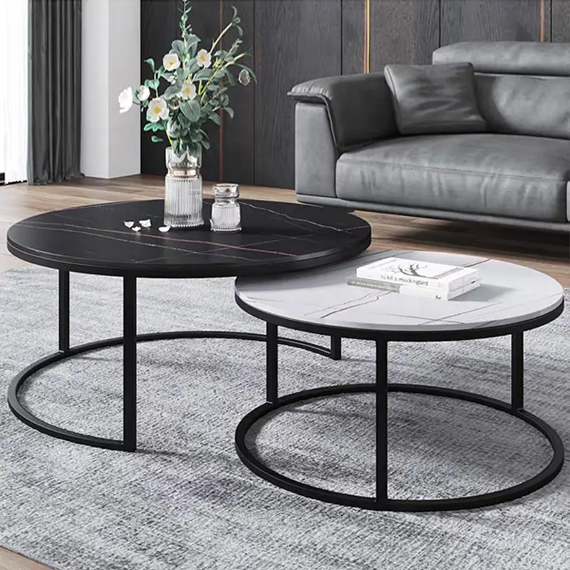 OTAVA Coffee Table, Nesting Center Table, Movable Decorative Table, Round Leisure Table, Suitable For Bedside/Hallway/Living Room (White and Black)