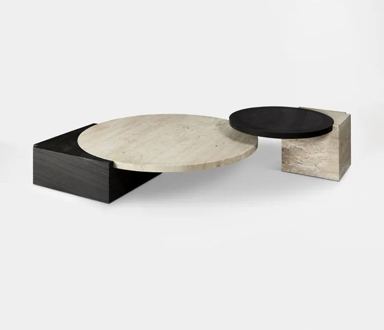 PORTO Luxury Coffee Table | Engineered Marble Top & Wooden Base | Modern Decor Round Center Table for Living Room – Stylish & Modern Design |