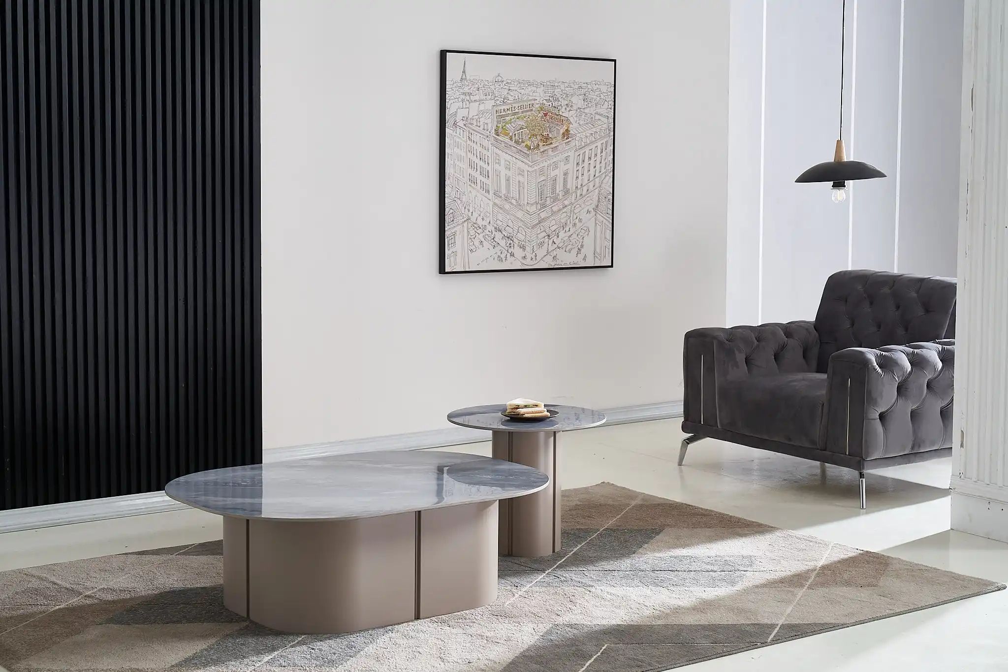 ANIVA Modern Marble Look Set of Coffee Table 2, Piece Stacking Tea Table Stylish Sofa Table Center Table for Living Room.