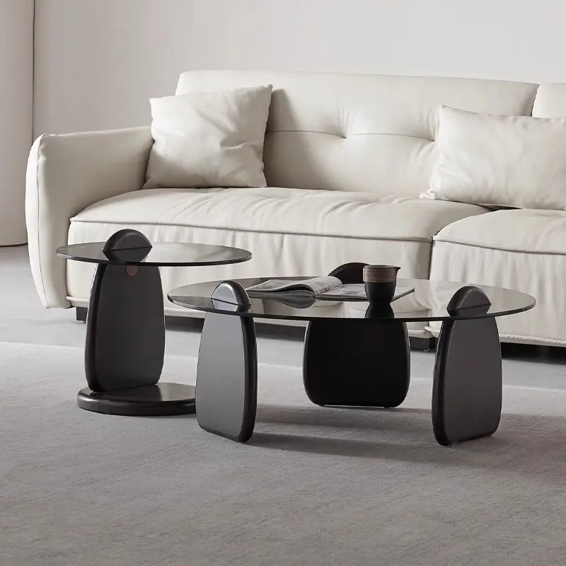 DANKOV Black Coffee Table | Centre Table for Living Room | Centre Table with Glass top |