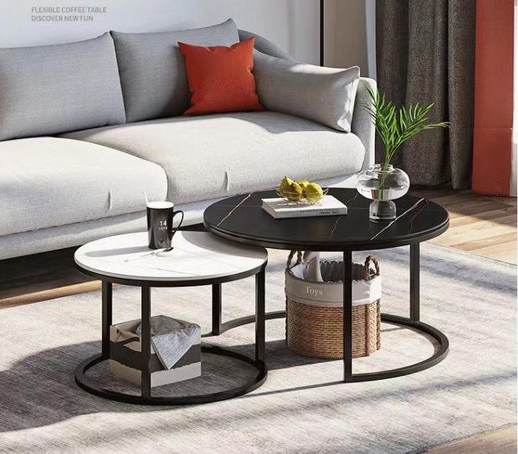 OTAVA Coffee Table, Nesting Center Table, Movable Decorative Table, Round Leisure Table, Suitable For Bedside/Hallway/Living Room (White and Black)