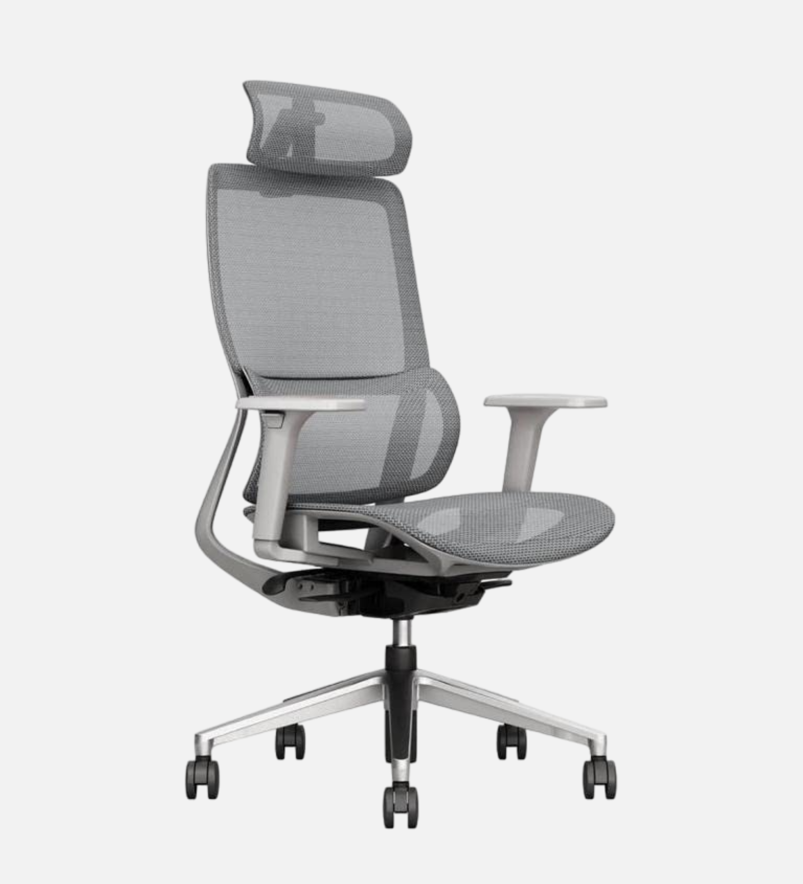 Wave 135° Tilt angle High Back Ergonomic Office Chair With Mesh Seat, 3D Armrest And Aluminum Base with Nylon Castors- Grey