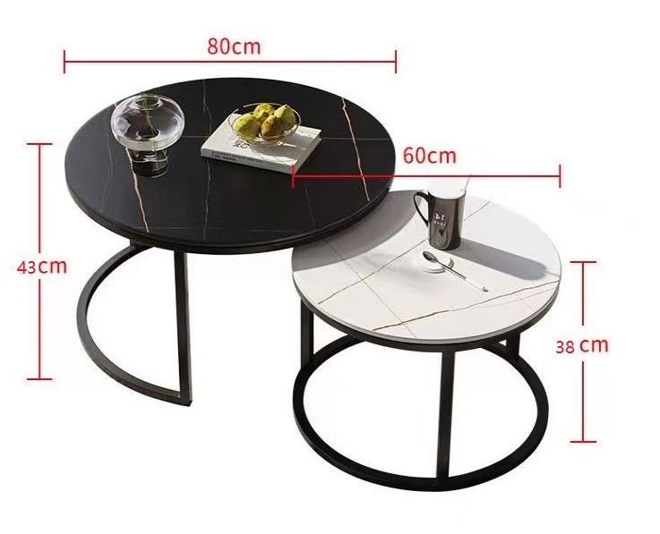 OTAVA Coffee Table, Nesting Center Table, Movable Decorative Table, Round Leisure Table, Suitable For Bedside/Hallway/Living Room (White and Black)