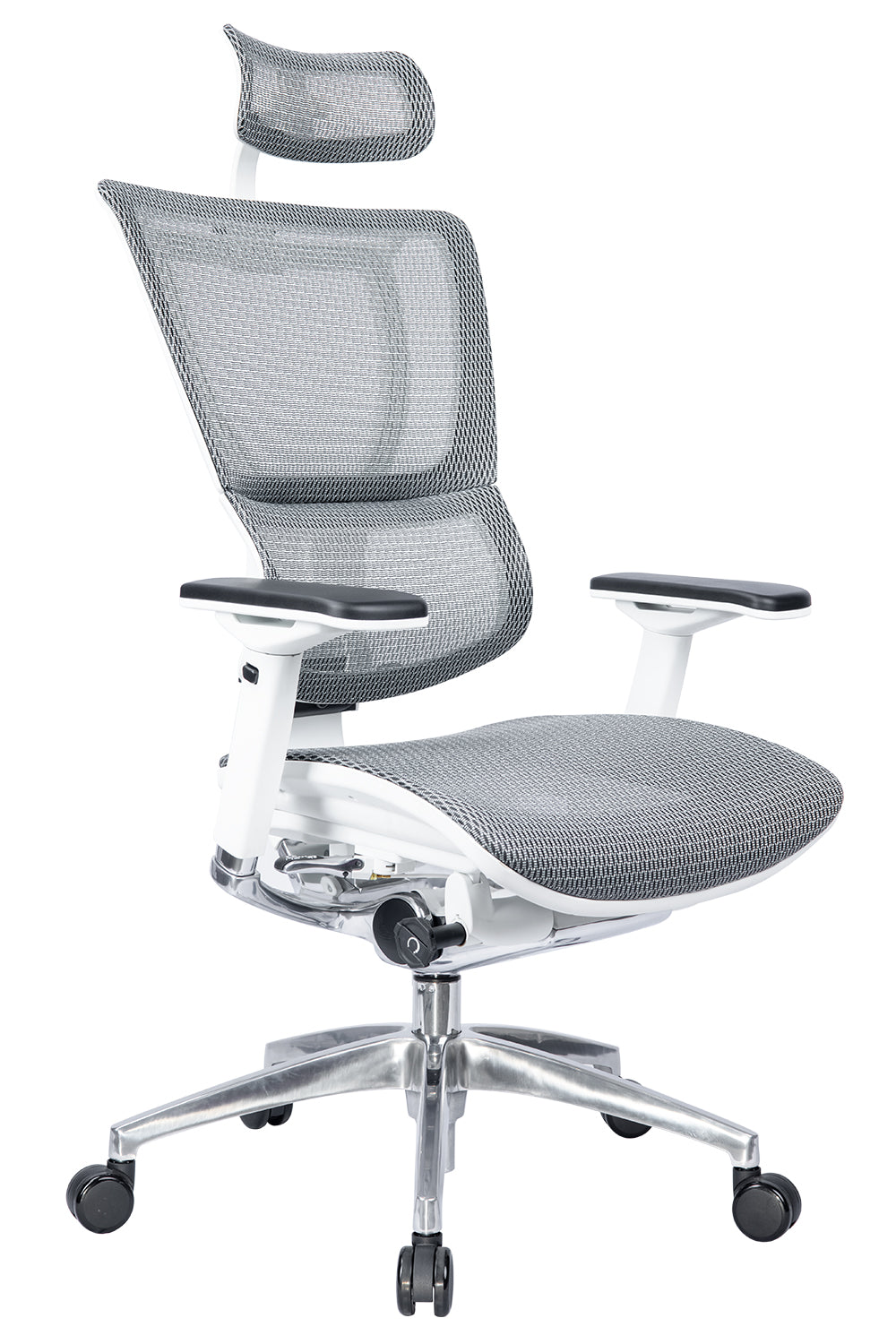 Travis High Back Office With Mesh Seat, 5D Armrest And Aluminum die cast Base - Grey