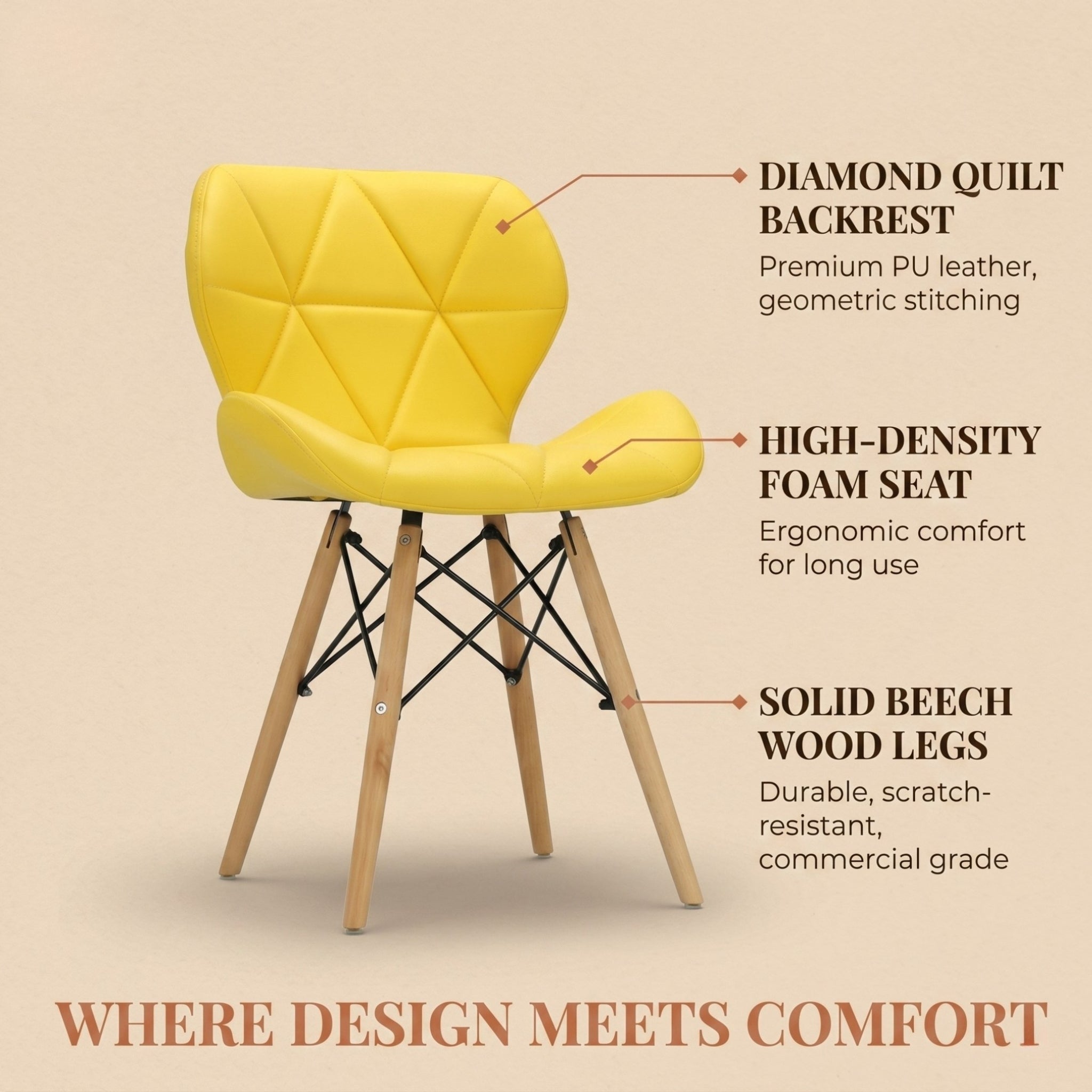 Diamond Leather Upholstered Dining Chair - Yellow