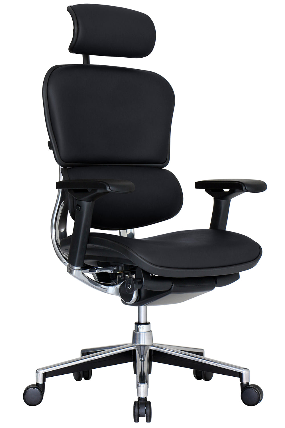 James High Back Aluminum Base Executive Chair With Leather Seat And 5D Armrest - Black