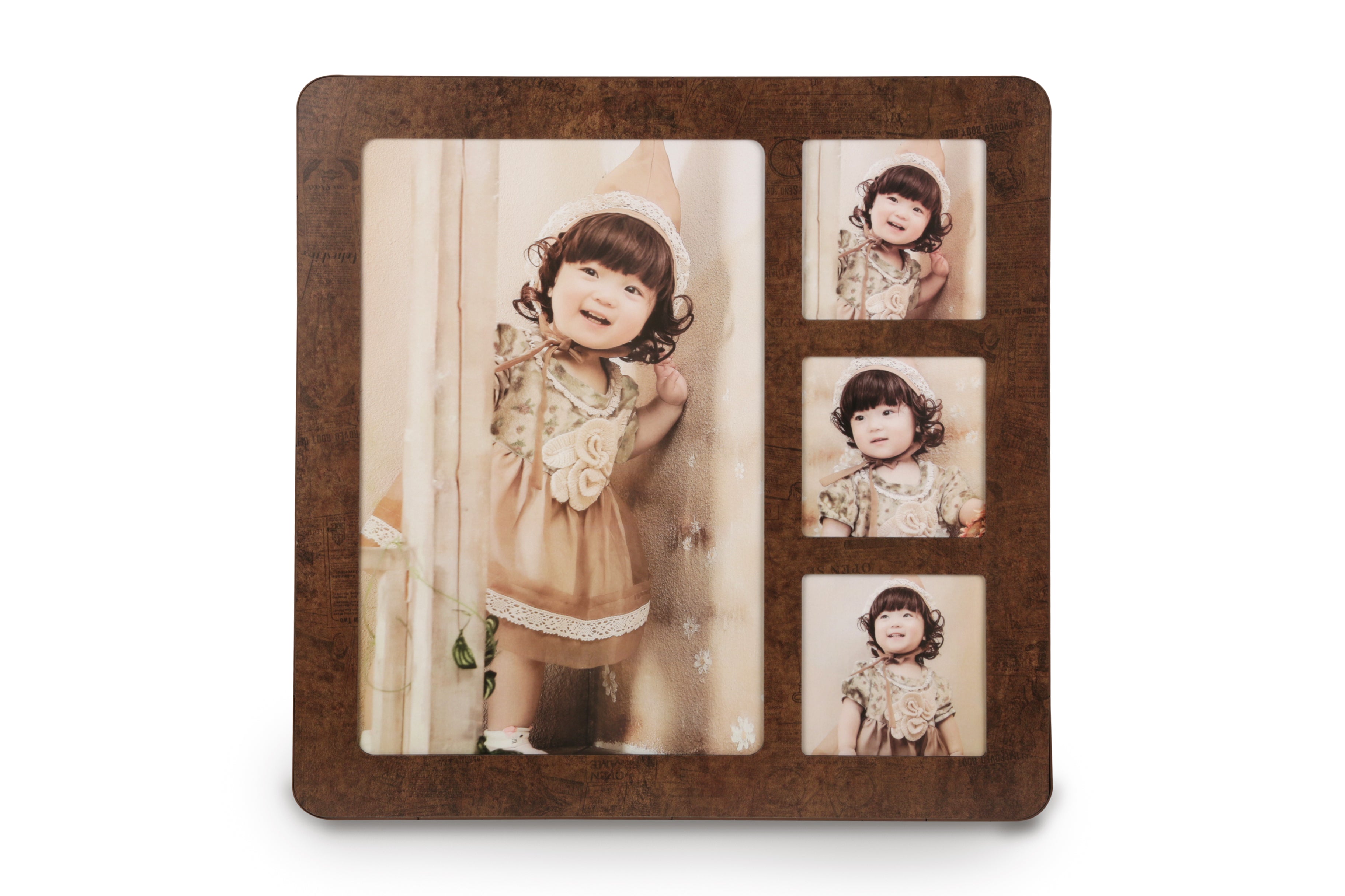 Urbancart® 60 * 60 Table Top Display and Wall mounting Photo Frame, Brown(Holds up to 4 Photos)
