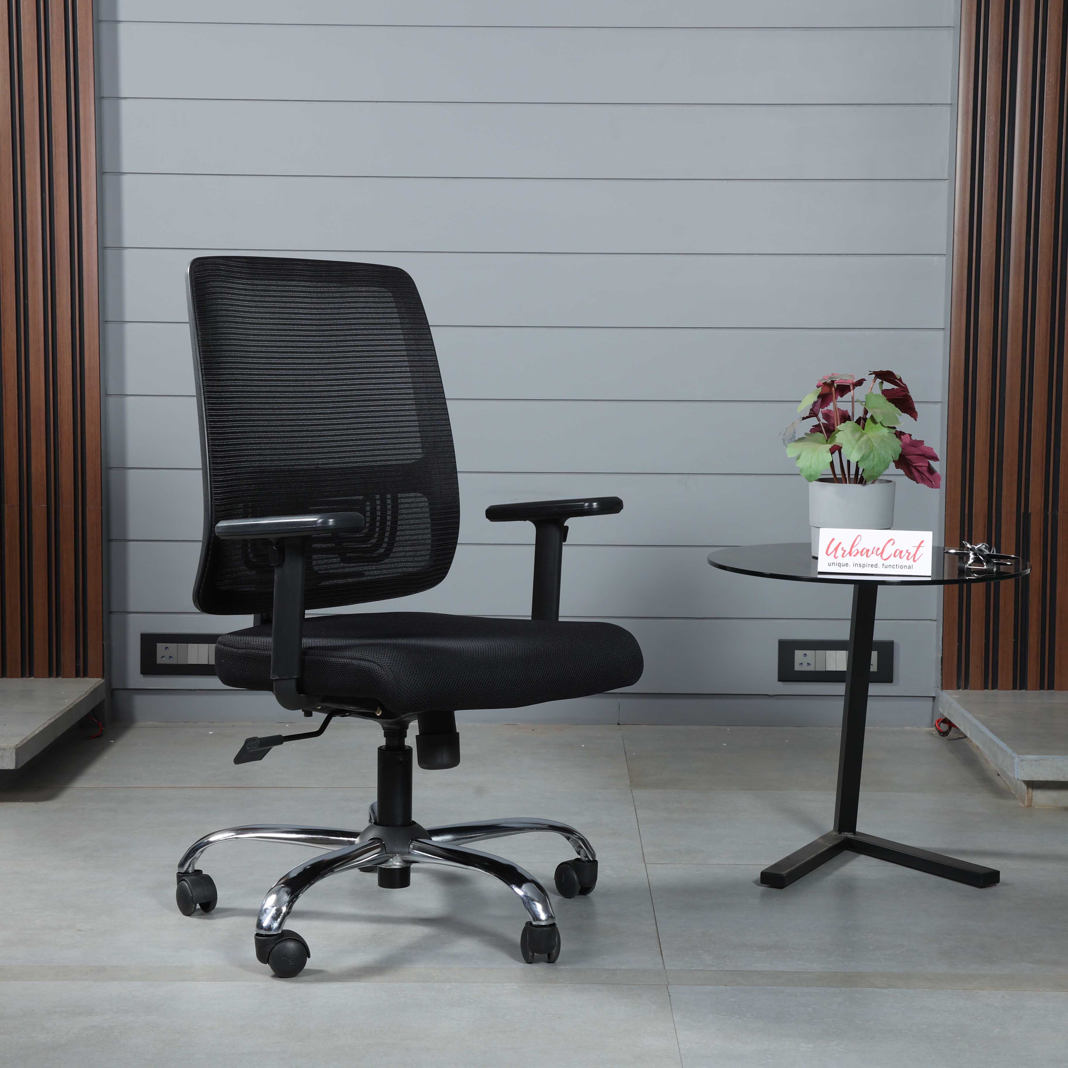 Jordan Mid Back Ergonomic Office Chair With Breathable Mesh  And Armrest- Black