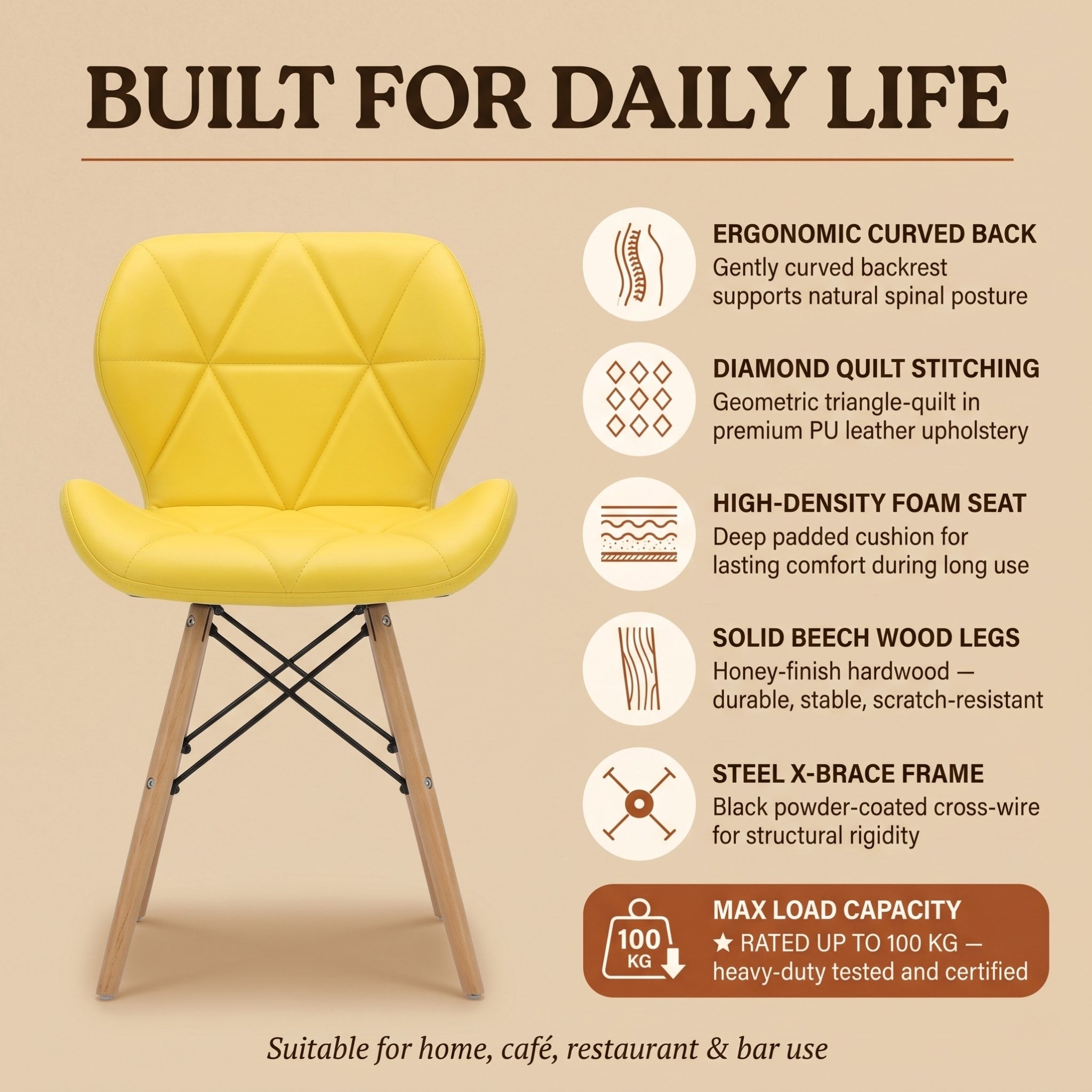 Diamond Leather Upholstered Dining Chair - Yellow