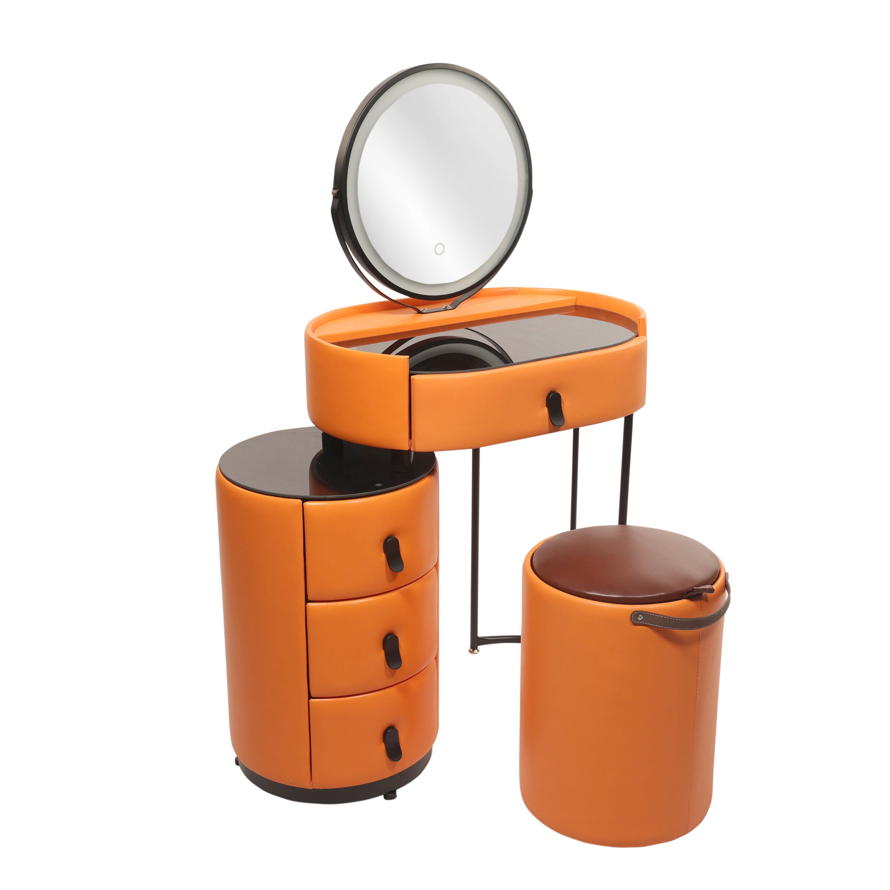 Amber Dresser Table Women Vanity Makeup Set with 4 Drawers Dressing Lighted Mirror, Brown