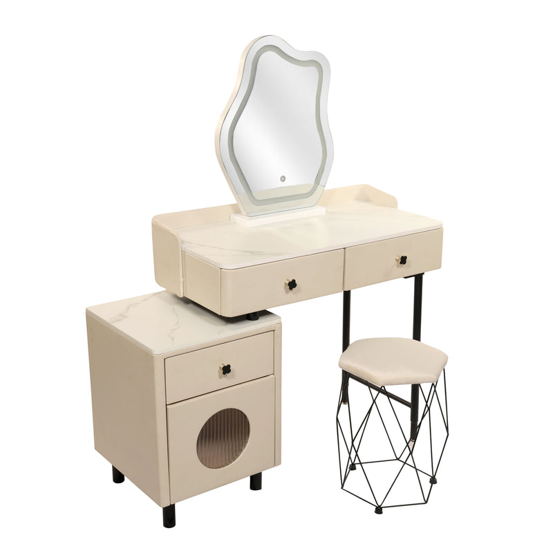 Blossom White Vanity Desk with 3-Color Touch Screen Lighted Mirror, 4 Drawers, Makeup Vanity Table Set with Lights Dressing Table for Women Girls