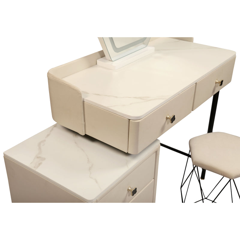 Blossom White Vanity Desk with 3-Color Touch Screen Lighted Mirror, 4 Drawers, Makeup Vanity Table Set with Lights Dressing Table for Women Girls