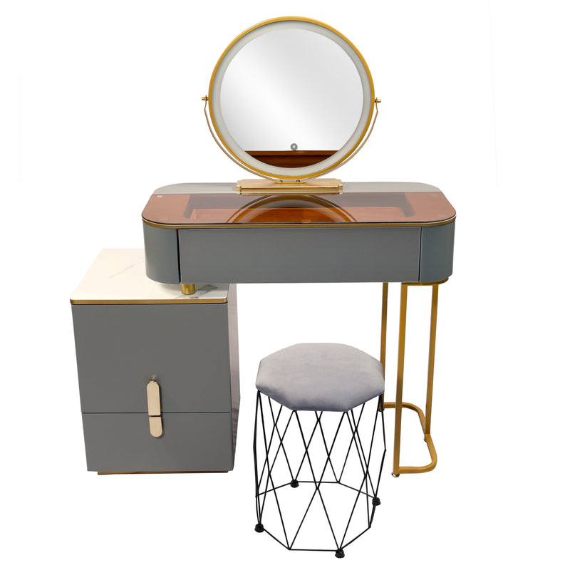 Dove Makeup Vanity Desk with 3-Color Adjustable Touch Light, Wooden Mass Storage Vanity Mirror with 3 Drawers for Women Girls - Grey