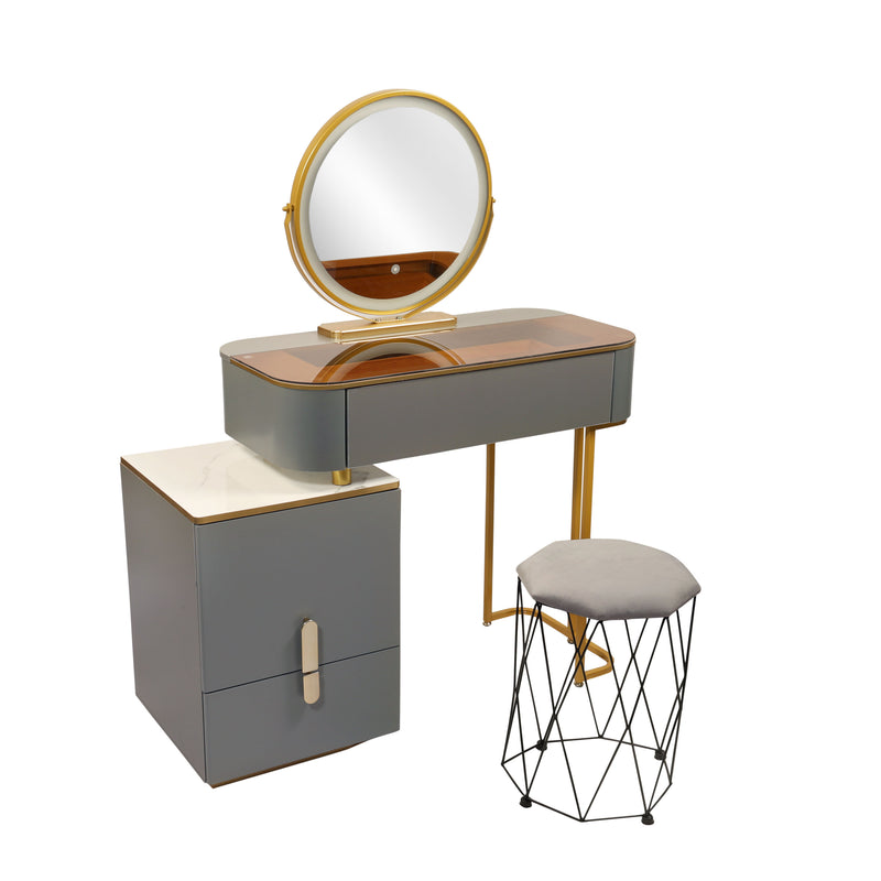 Dove Makeup Vanity Desk with 3-Color Adjustable Touch Light, Wooden Mass Storage Vanity Mirror with 3 Drawers for Women Girls - Grey