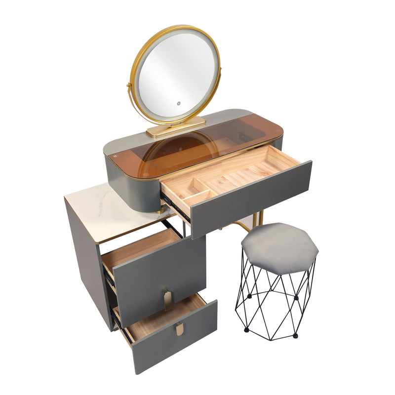 Dove Makeup Vanity Desk with 3-Color Adjustable Touch Light, Wooden Mass Storage Vanity Mirror with 3 Drawers for Women Girls - Grey
